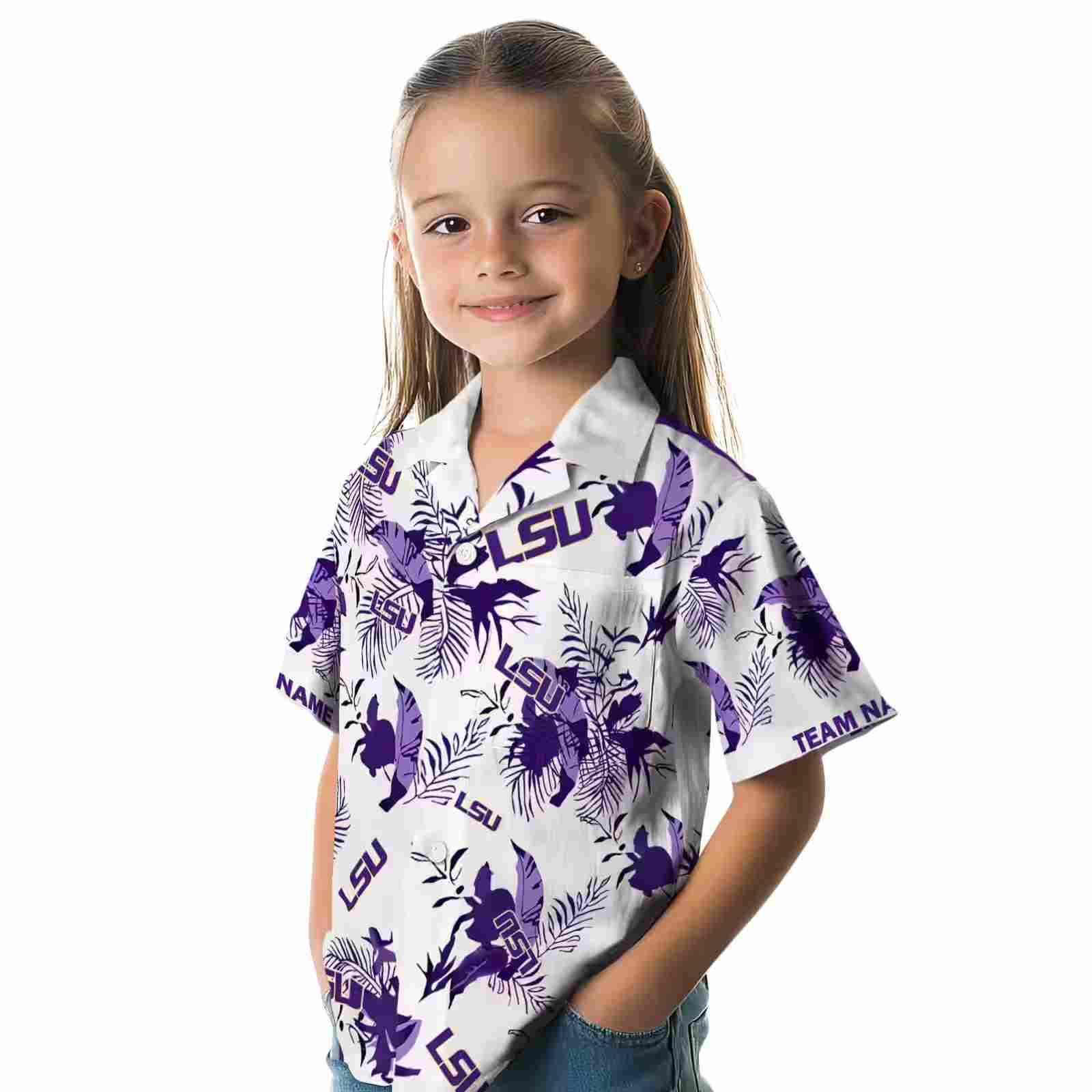 customized lsu tigers botanical theme purple white hawaiian shirt premium grade