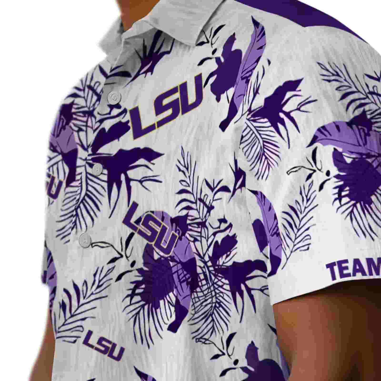 customized lsu tigers botanical theme purple white hawaiian shirt trendy