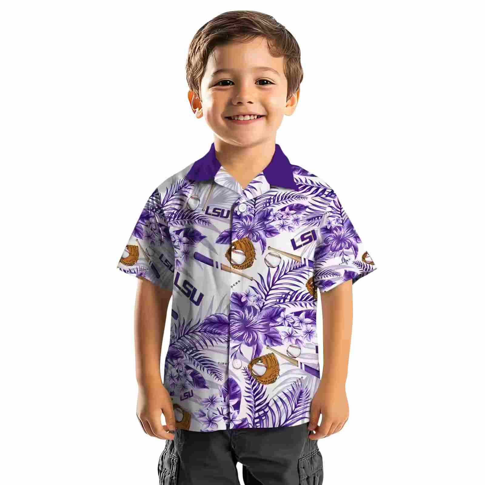 customized lsu tigers floral baseball purple white hawaiian shirt top rated