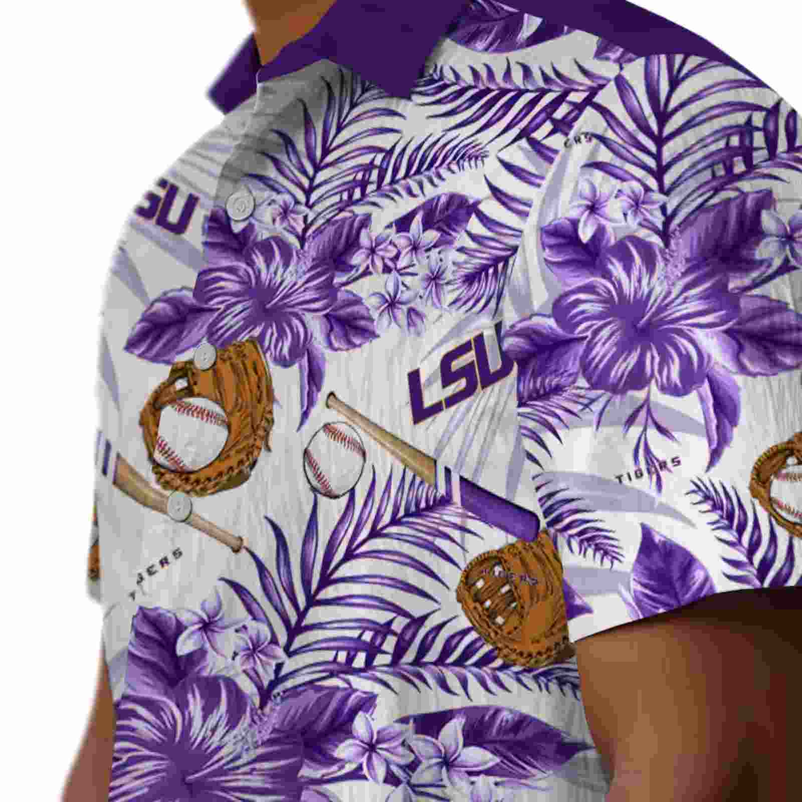 customized lsu tigers floral baseball purple white hawaiian shirt trendy