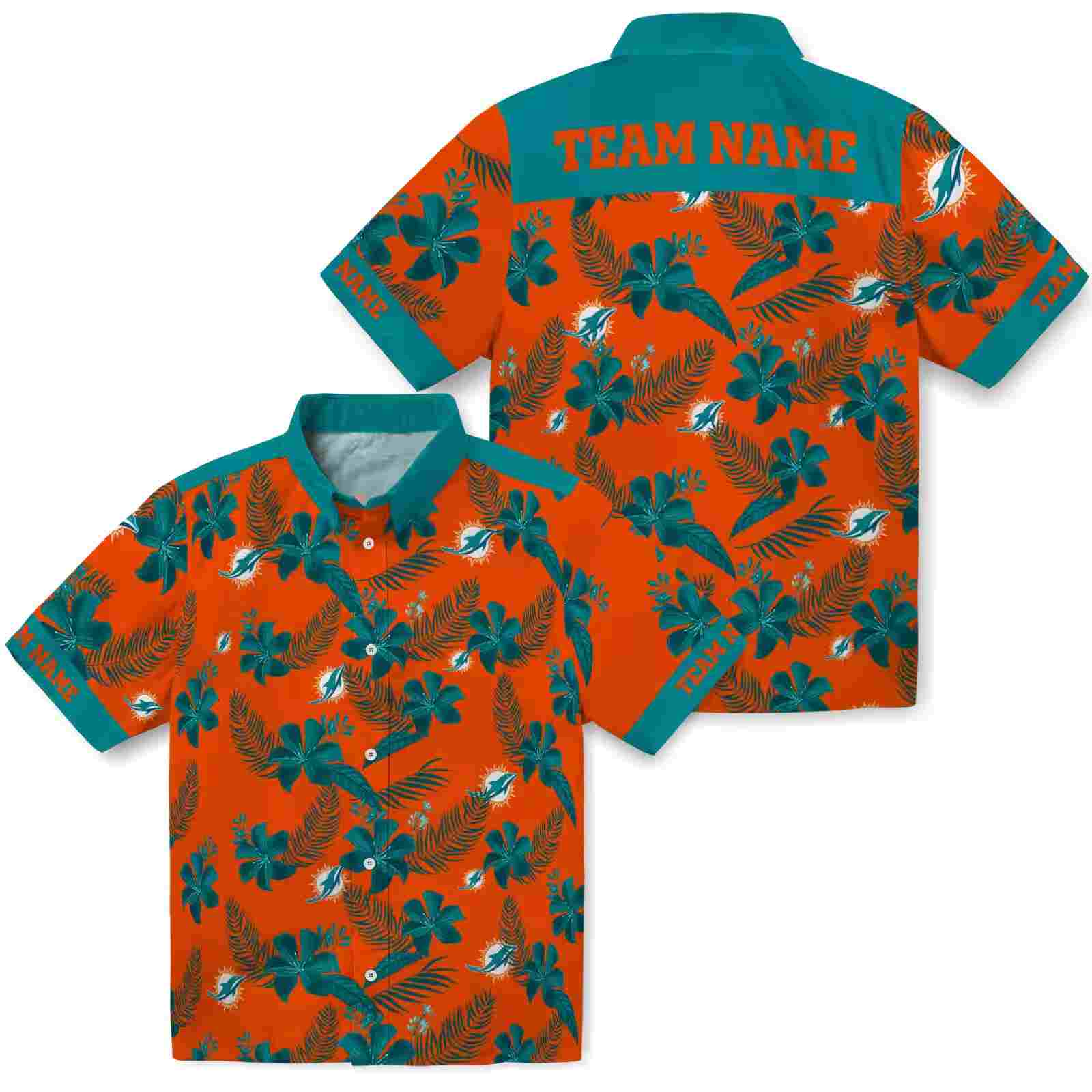 customized miami dolphins botanical print orange hawaiian shirt high quality