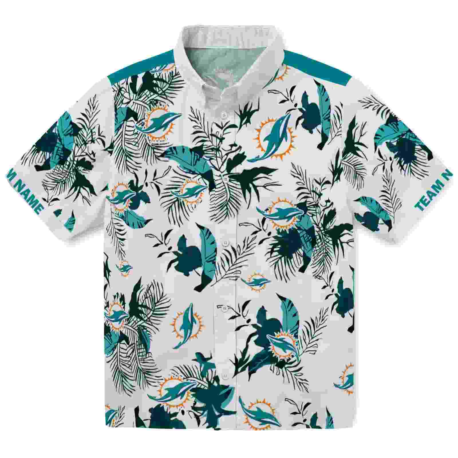 Customized Miami Dolphins Botanical Theme Aqua White Hawaiian Shirt