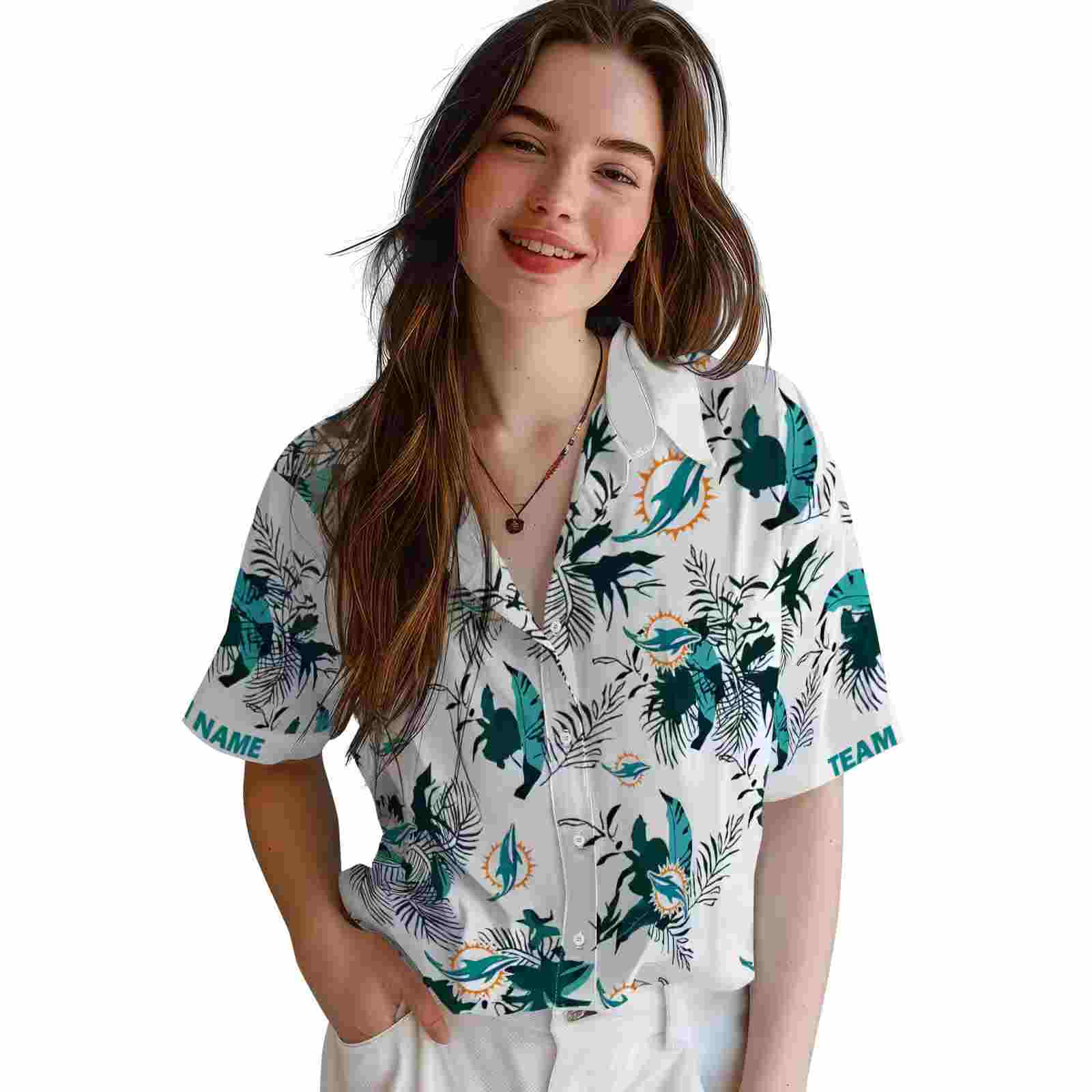 customized miami dolphins botanical theme aqua white hawaiian shirt latest model