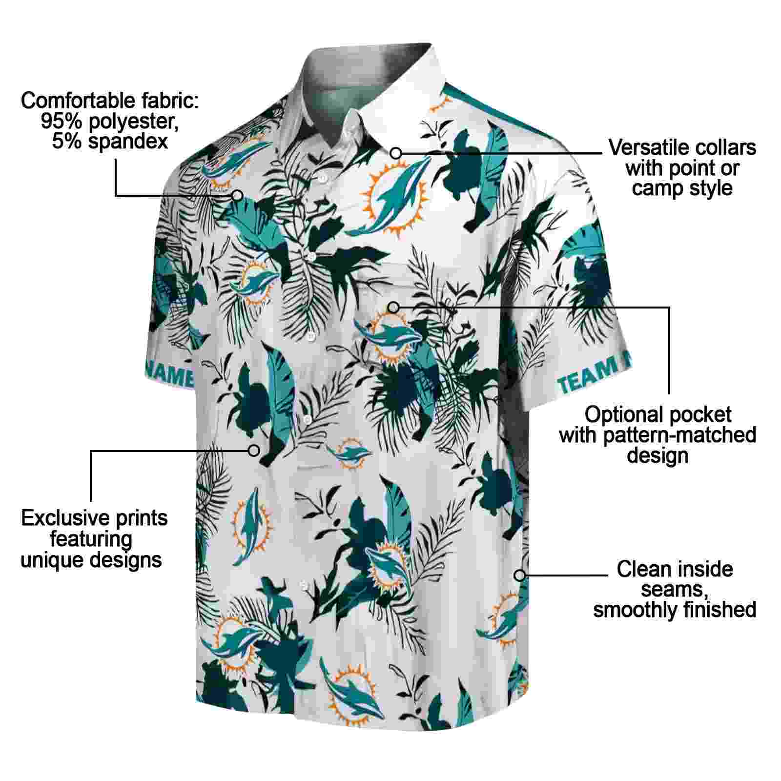 customized miami dolphins botanical theme aqua white hawaiian shirt new arrival