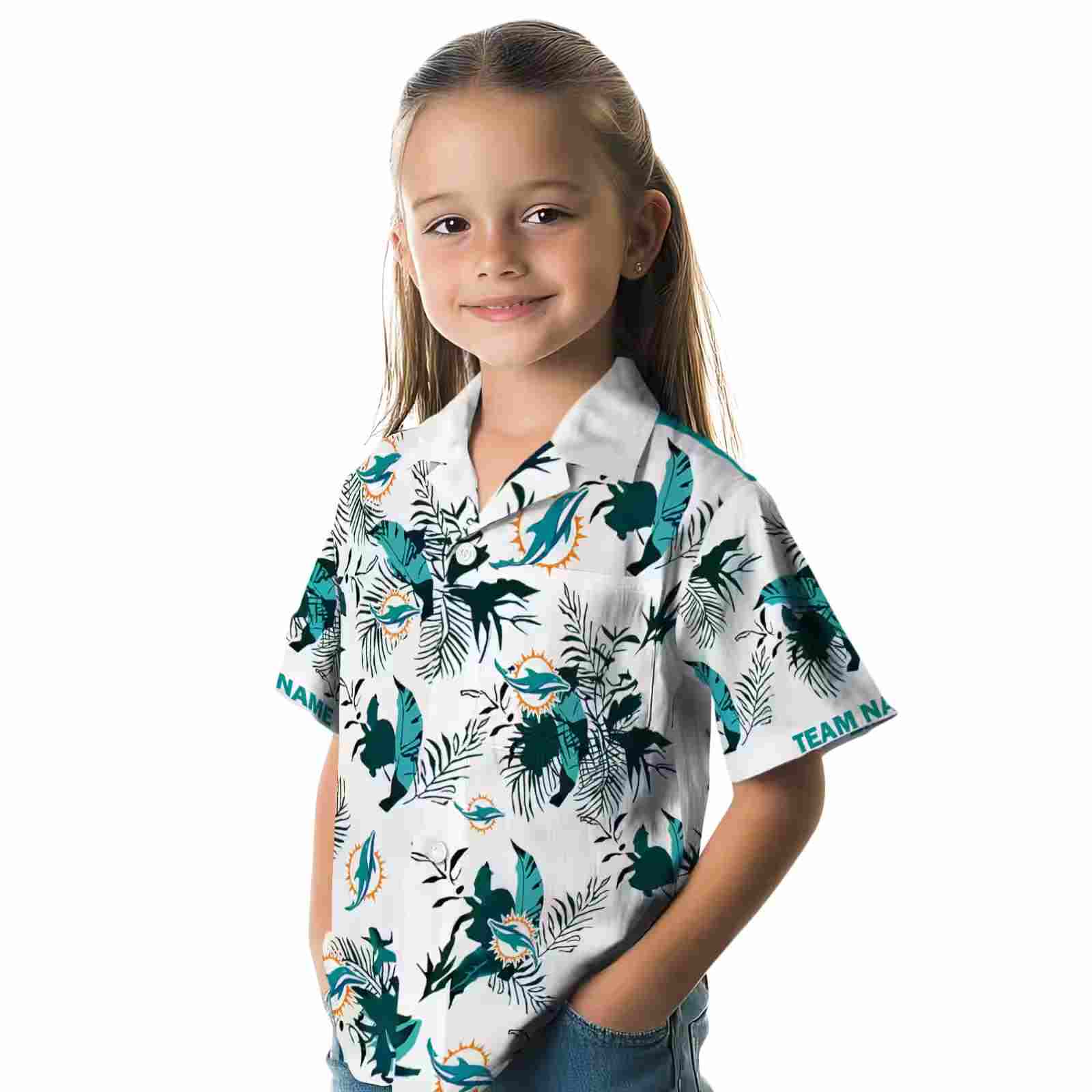 customized miami dolphins botanical theme aqua white hawaiian shirt premium grade