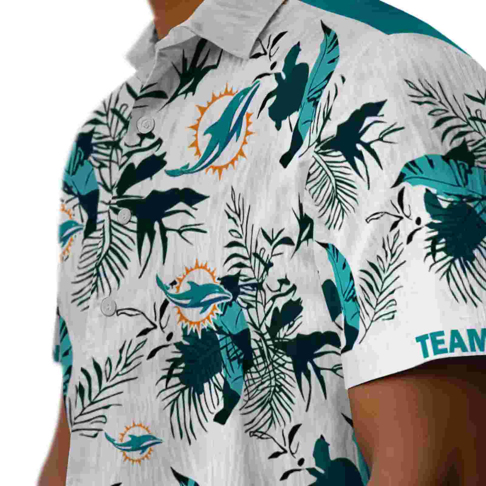 customized miami dolphins botanical theme aqua white hawaiian shirt trendy