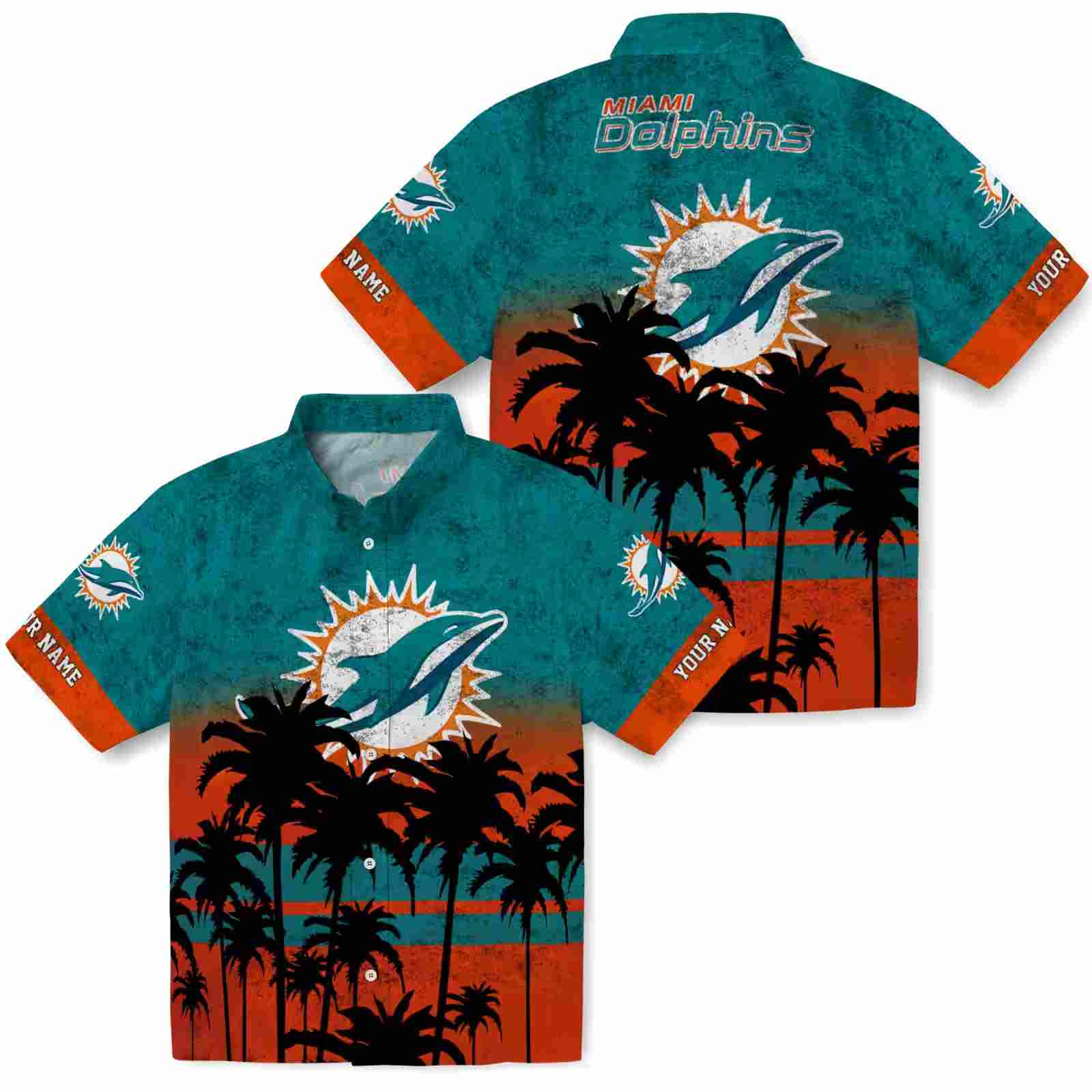 customized miami dolphins sunset pattern aqua black hawaiian shirt high quality