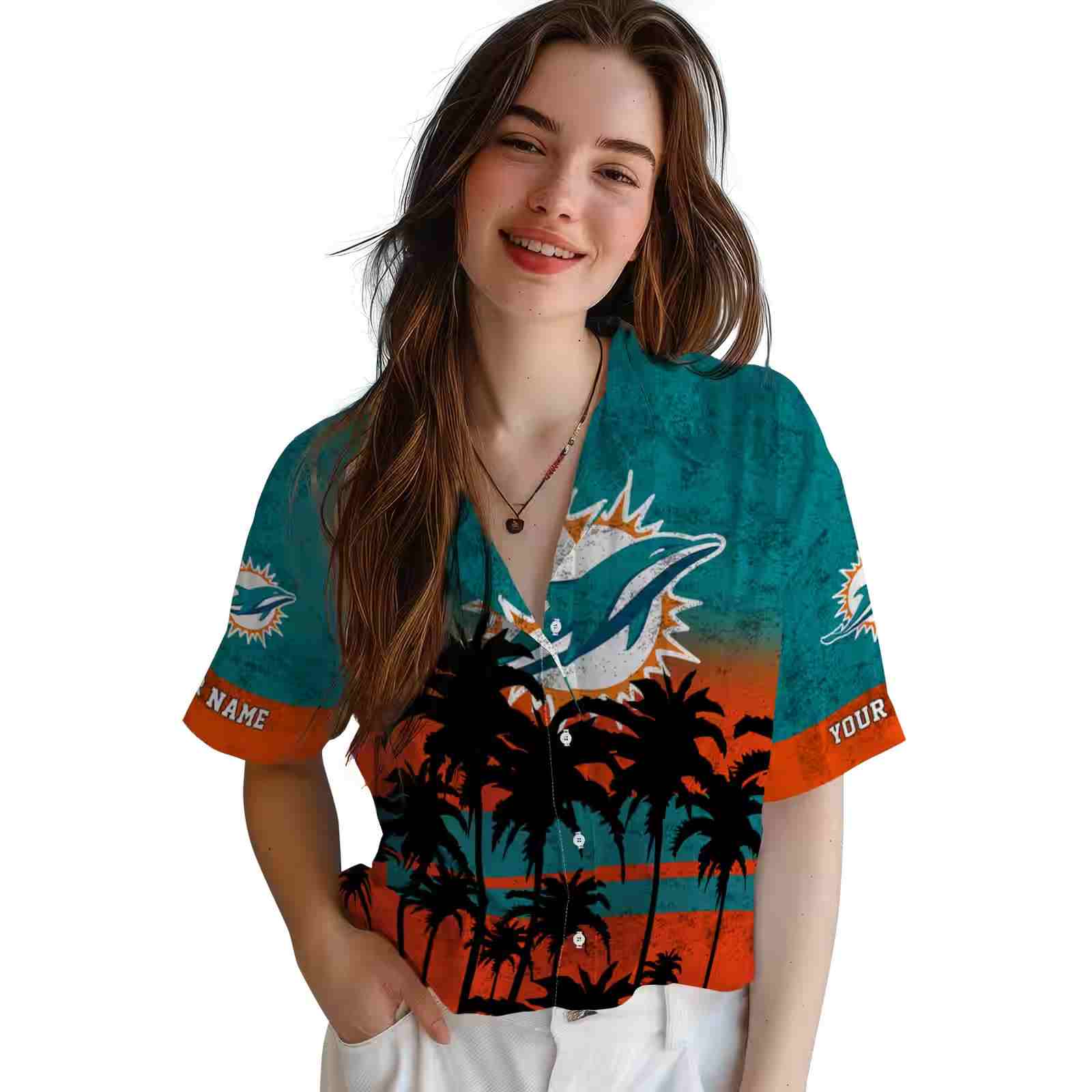 customized miami dolphins sunset pattern aqua black hawaiian shirt latest model