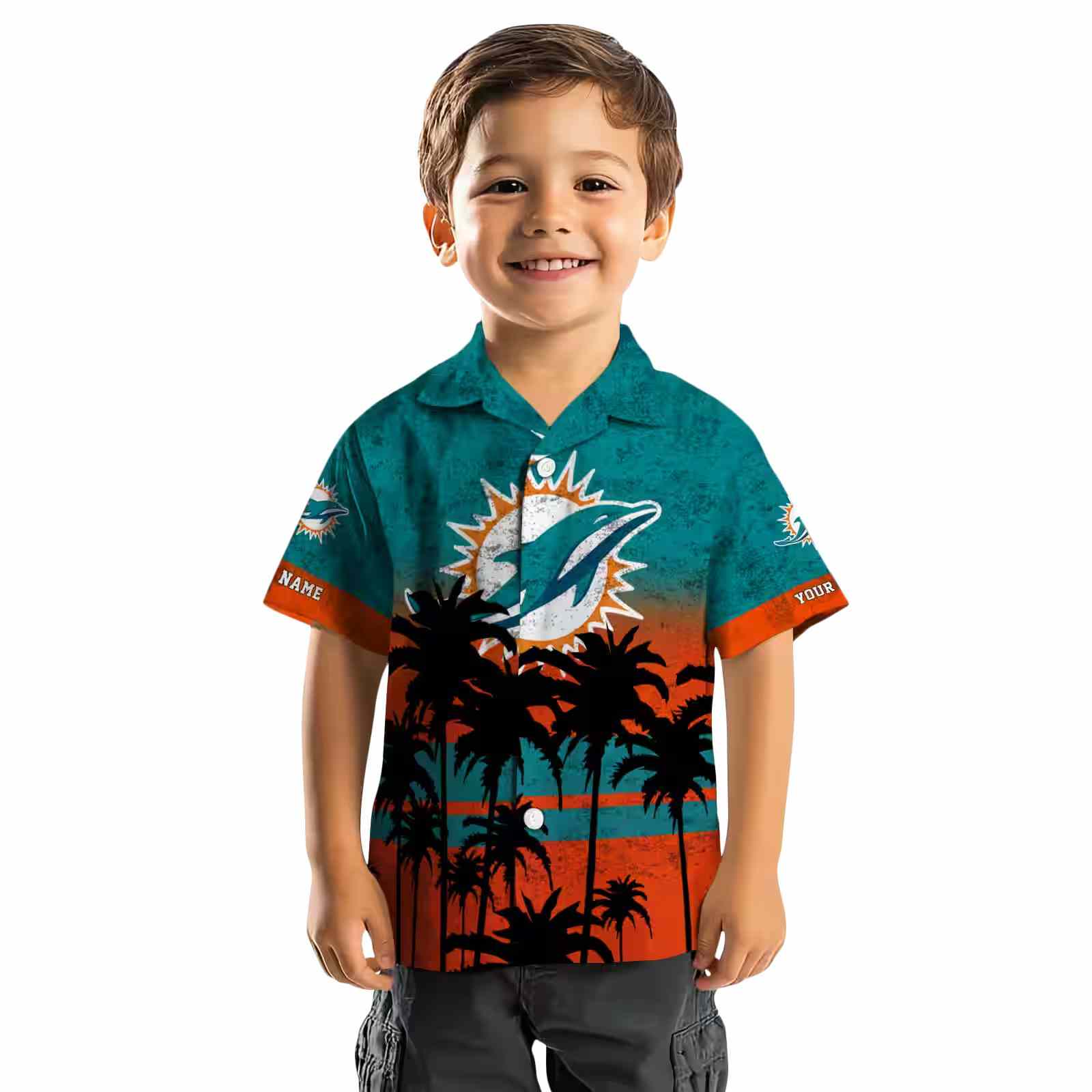 customized miami dolphins sunset pattern aqua black hawaiian shirt top rated