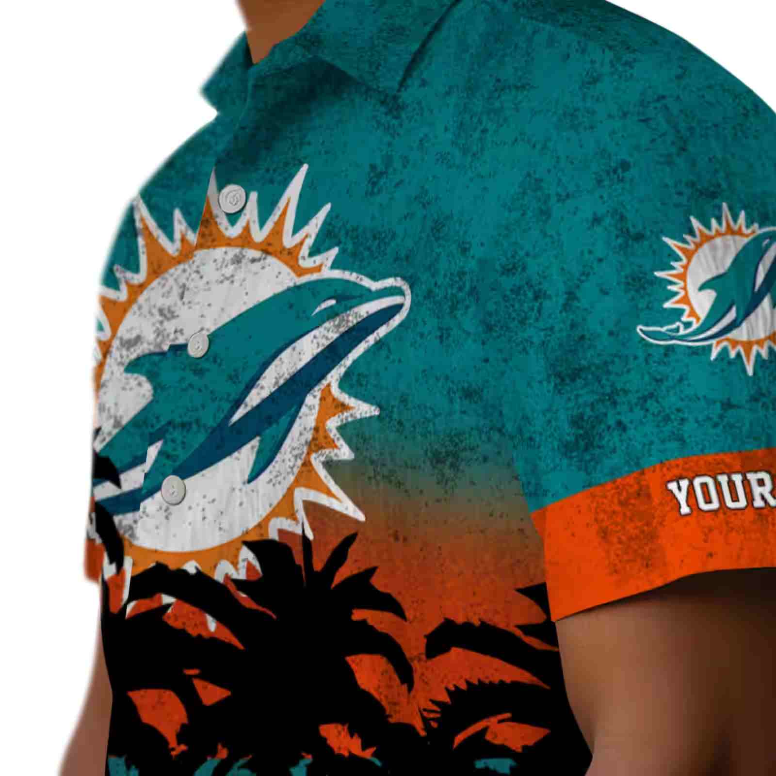 customized miami dolphins sunset pattern aqua black hawaiian shirt trendy