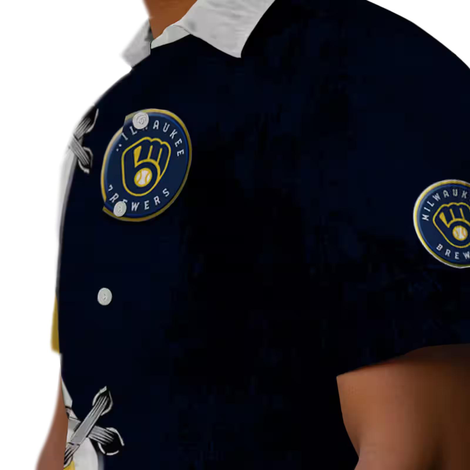 customized milwaukee brewers edgy streaks navy blue white hawaiian shirt trendy