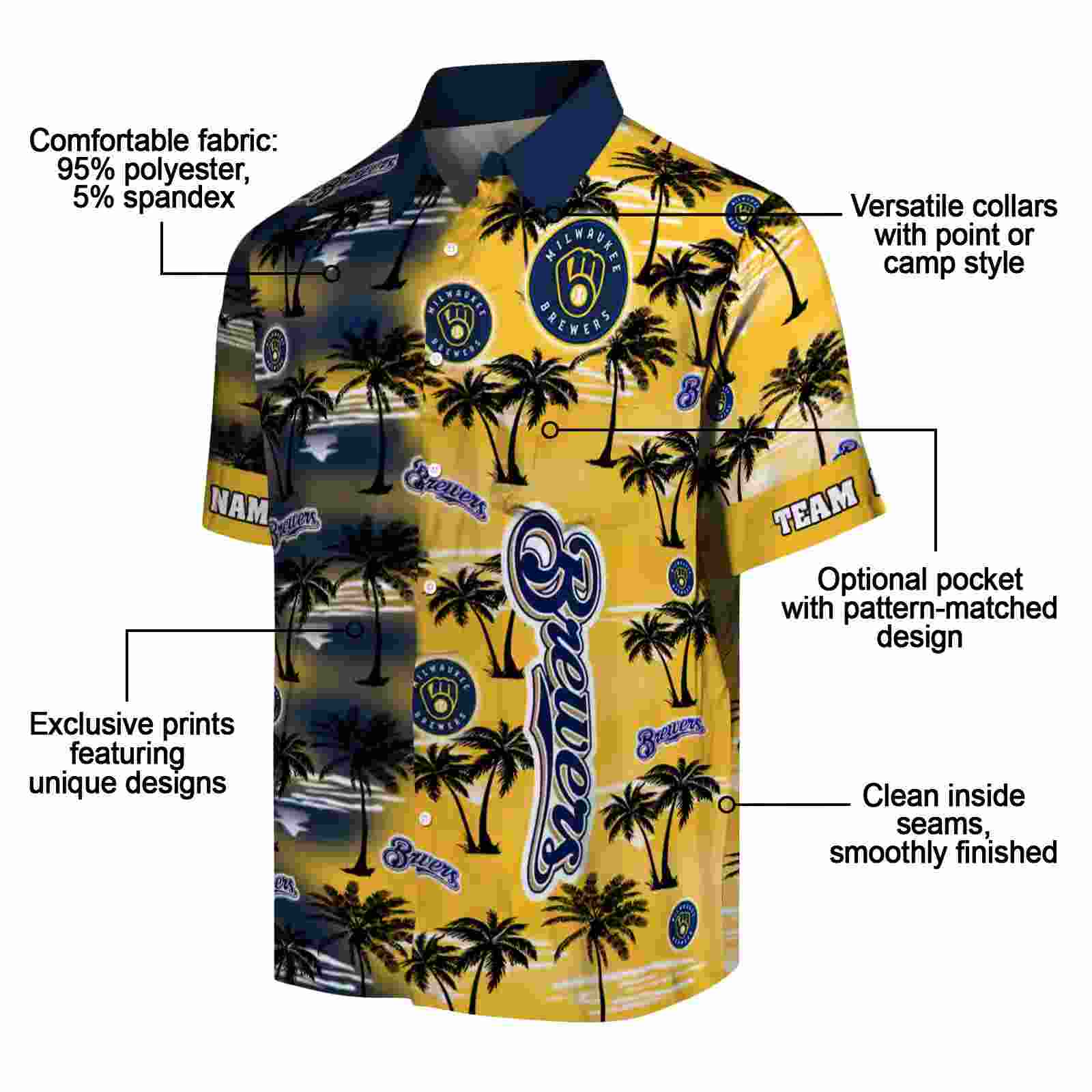 customized milwaukee brewers palm silhouettes navy blue hawaiian shirt new arrival