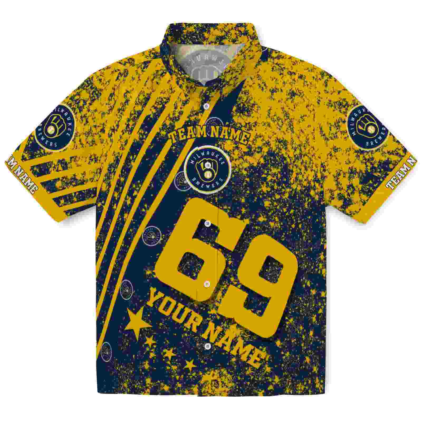 Customized Milwaukee Brewers Star Stripes Navy Blue Hawaiian Shirt