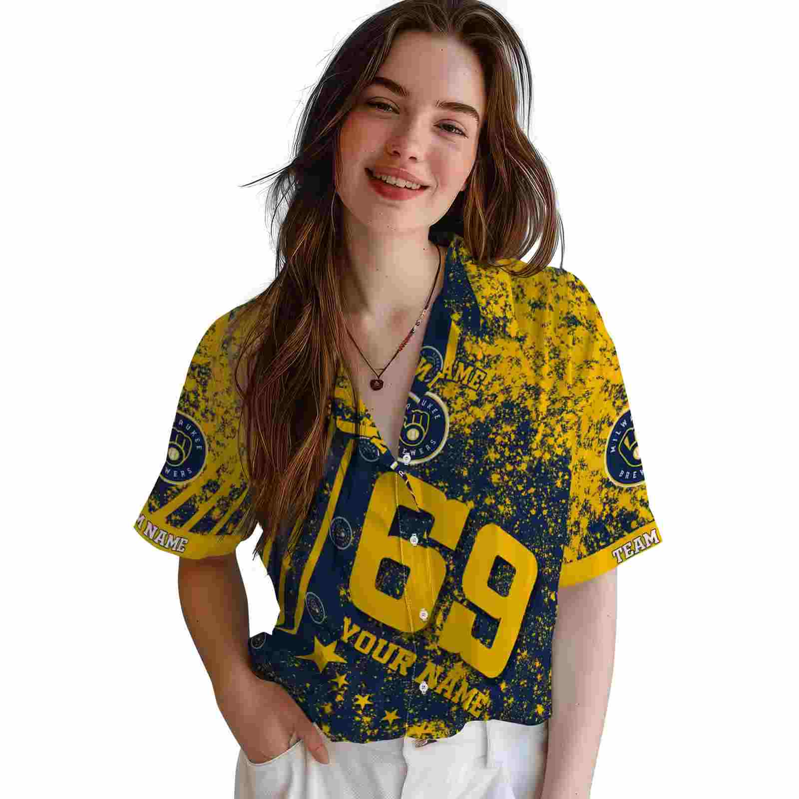 customized milwaukee brewers star stripes navy blue hawaiian shirt latest model