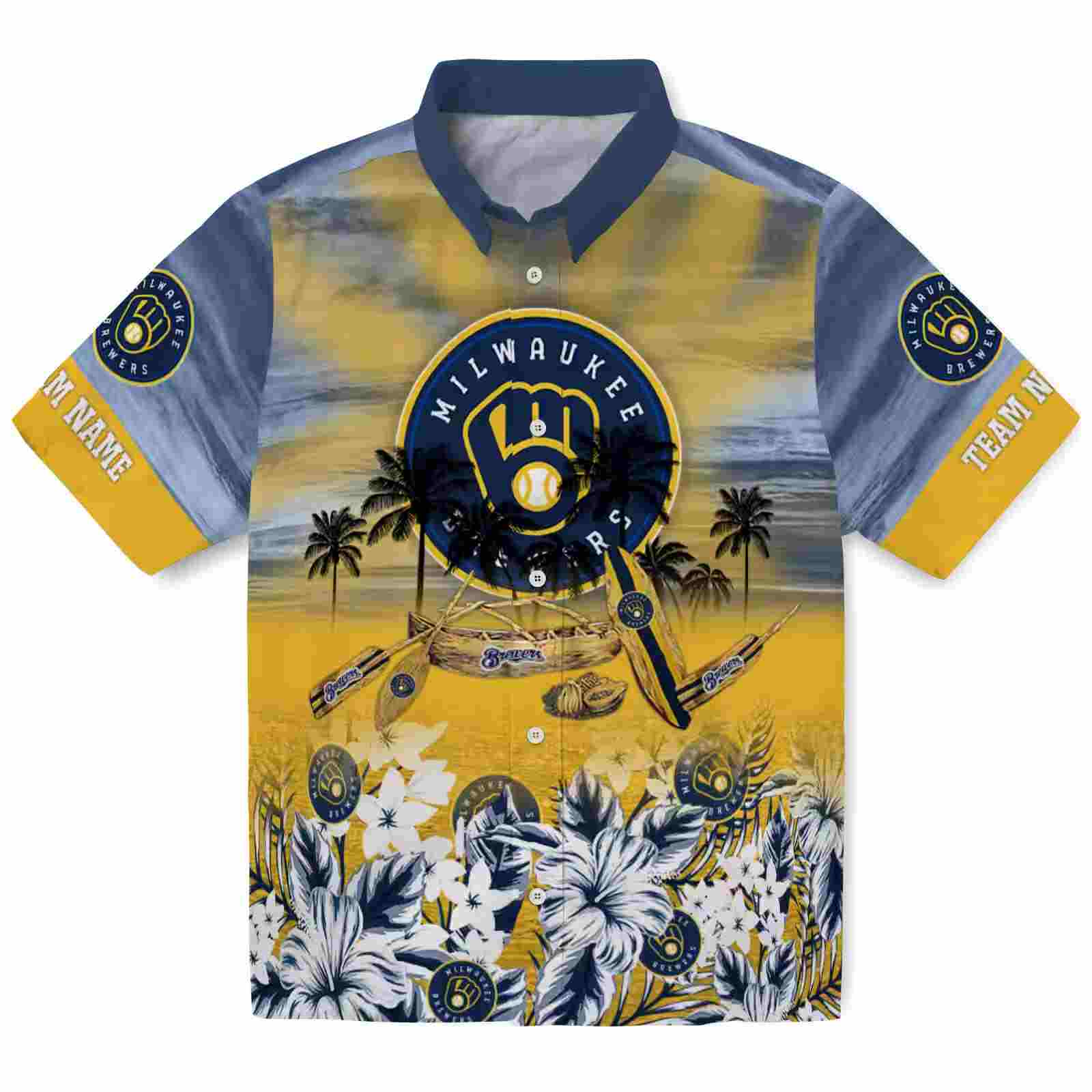 Customized Milwaukee Brewers Tropical Canoe Navy Blue Hawaiian Shirt