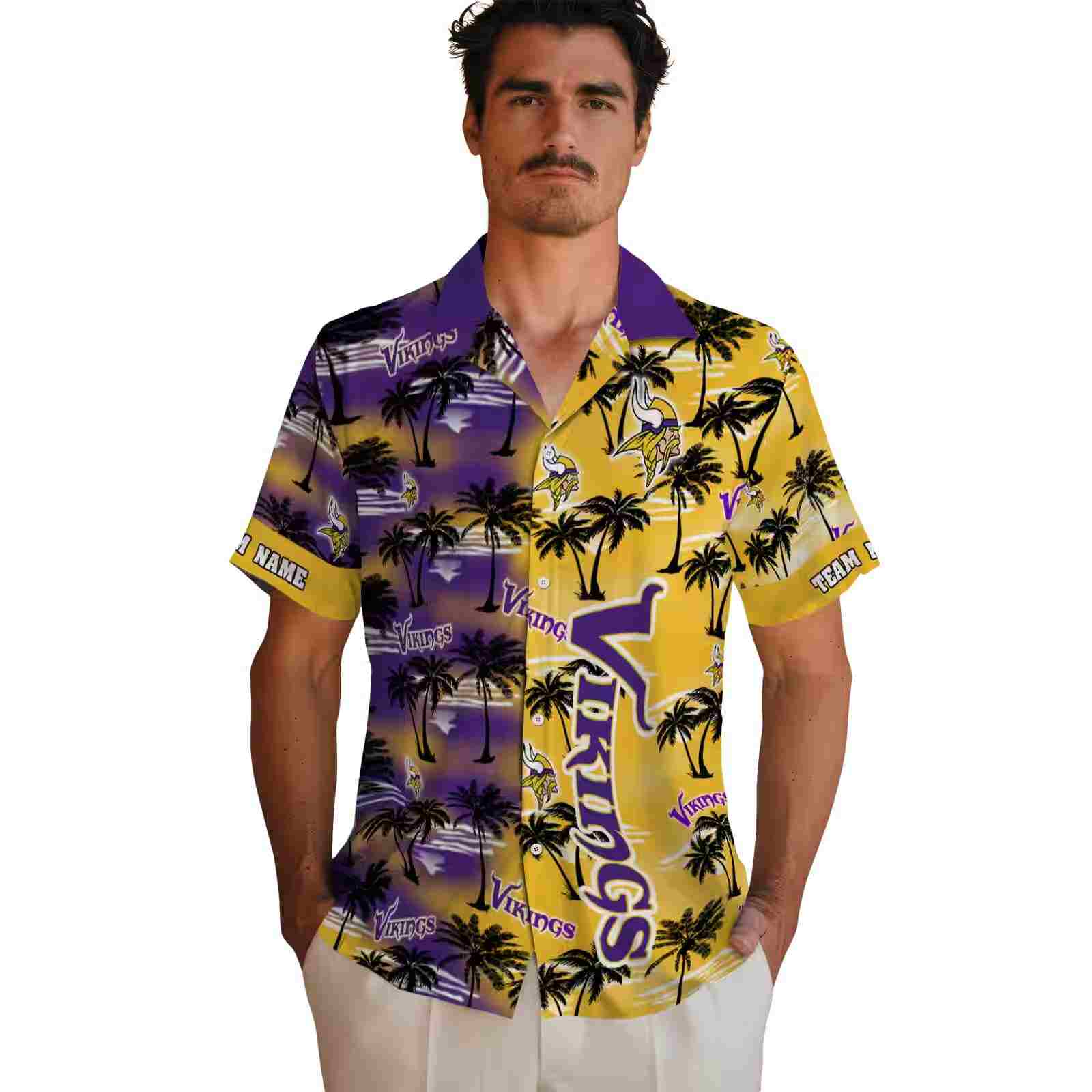 customized minnesota vikings palm silhouettes purple hawaiian shirt fashion forward