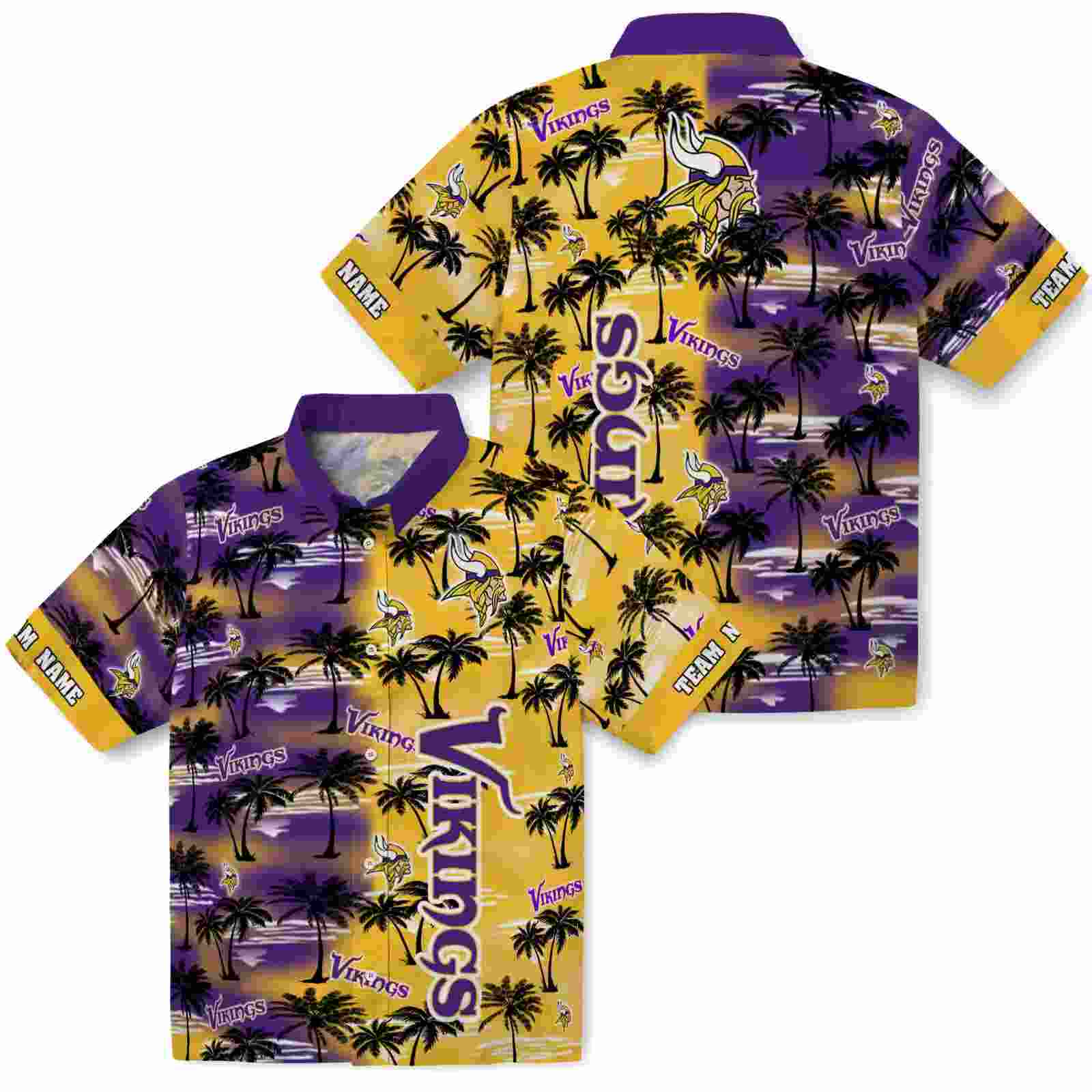 customized minnesota vikings palm silhouettes purple hawaiian shirt high quality