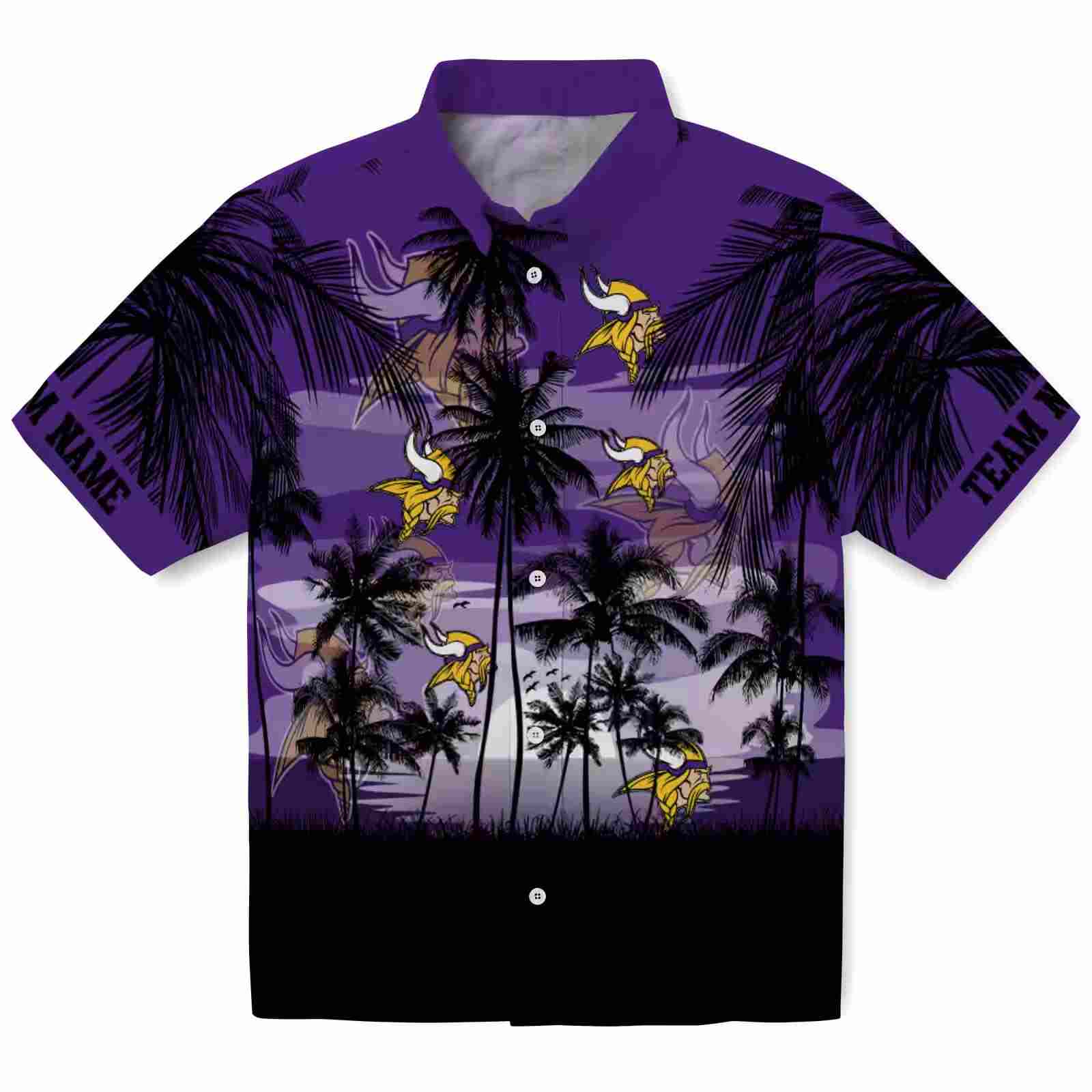 Customized Minnesota Vikings Sunset Scene Purple Black Hawaiian Shirt