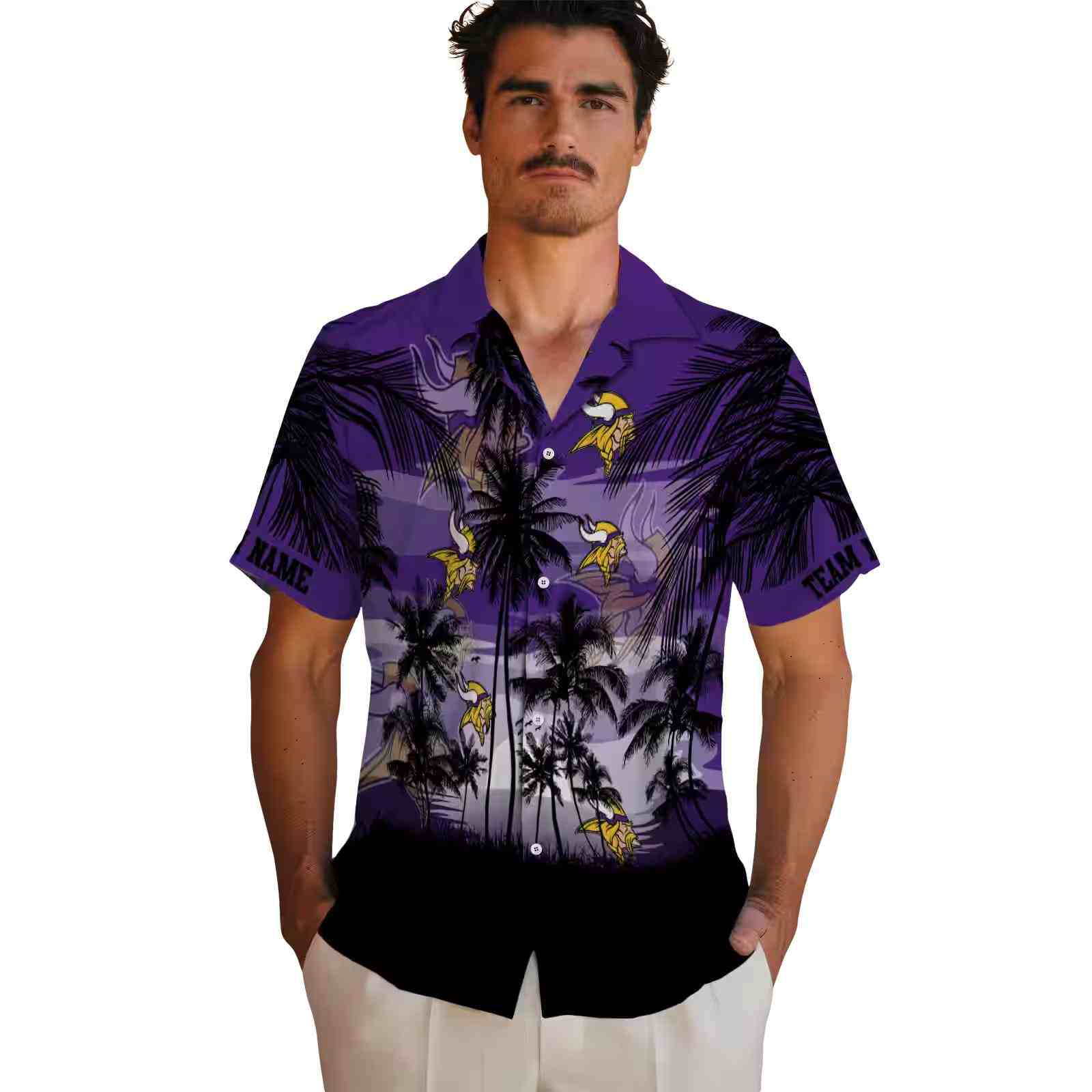 customized minnesota vikings sunset scene purple black hawaiian shirt fashion forward