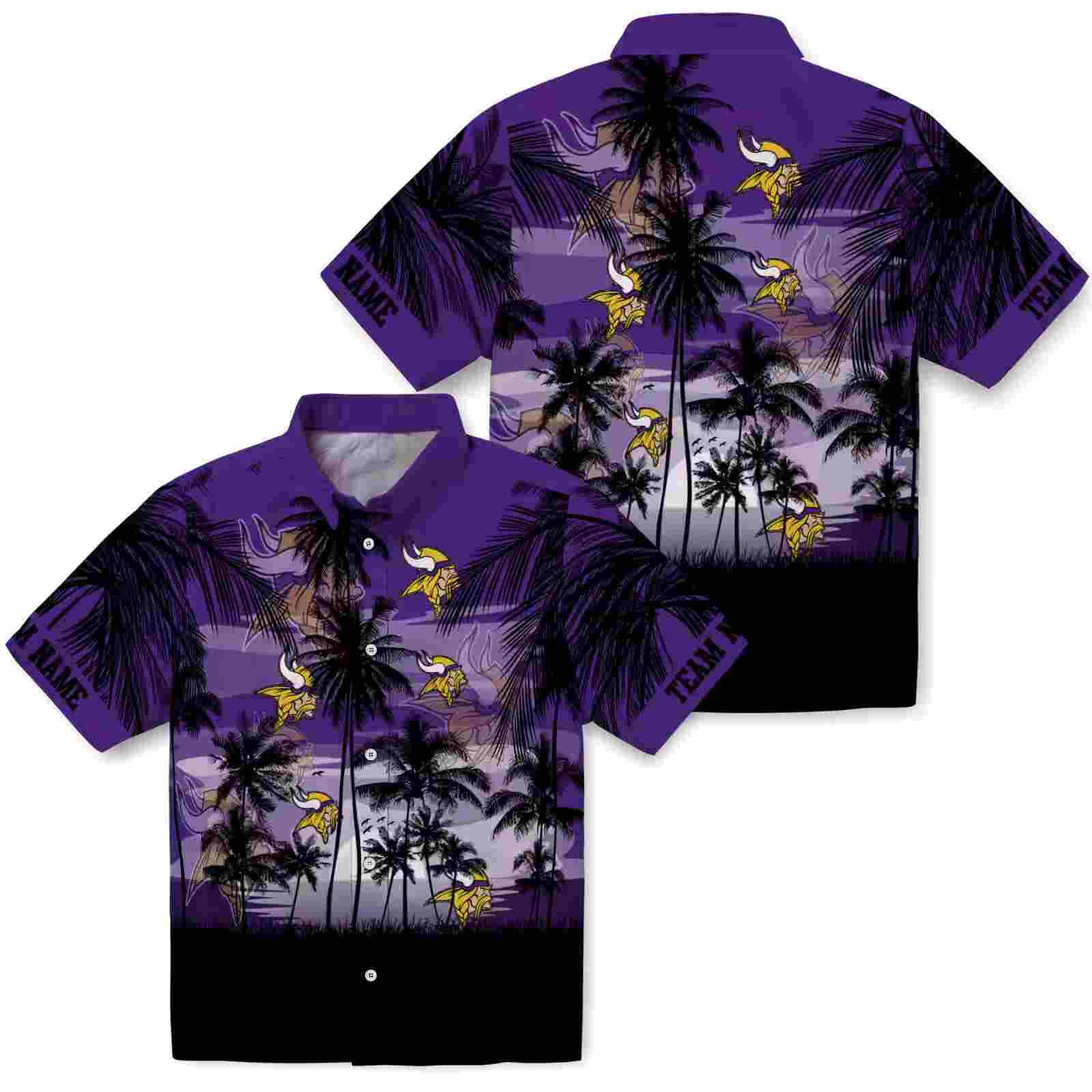 customized minnesota vikings sunset scene purple black hawaiian shirt high quality