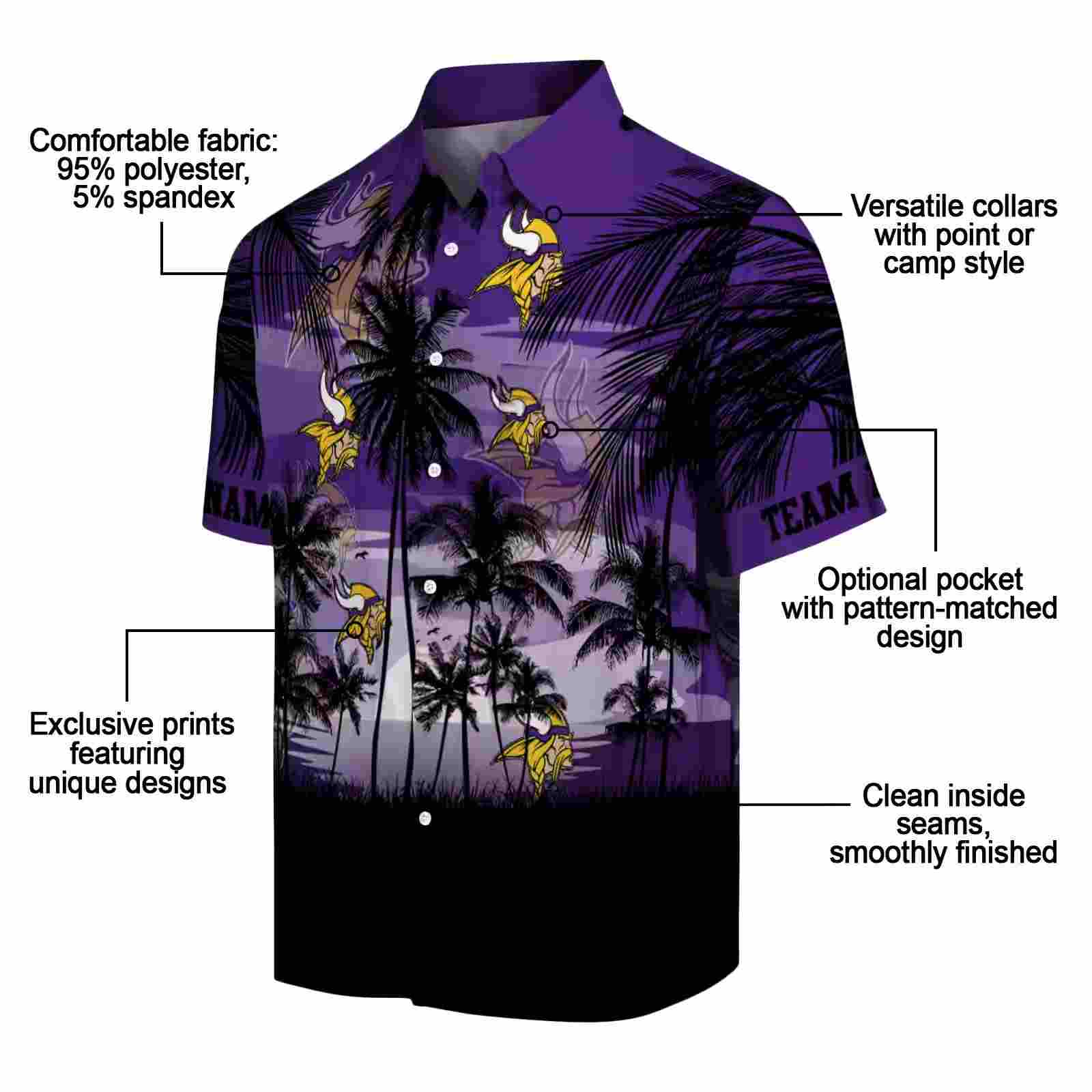 customized minnesota vikings sunset scene purple black hawaiian shirt new arrival