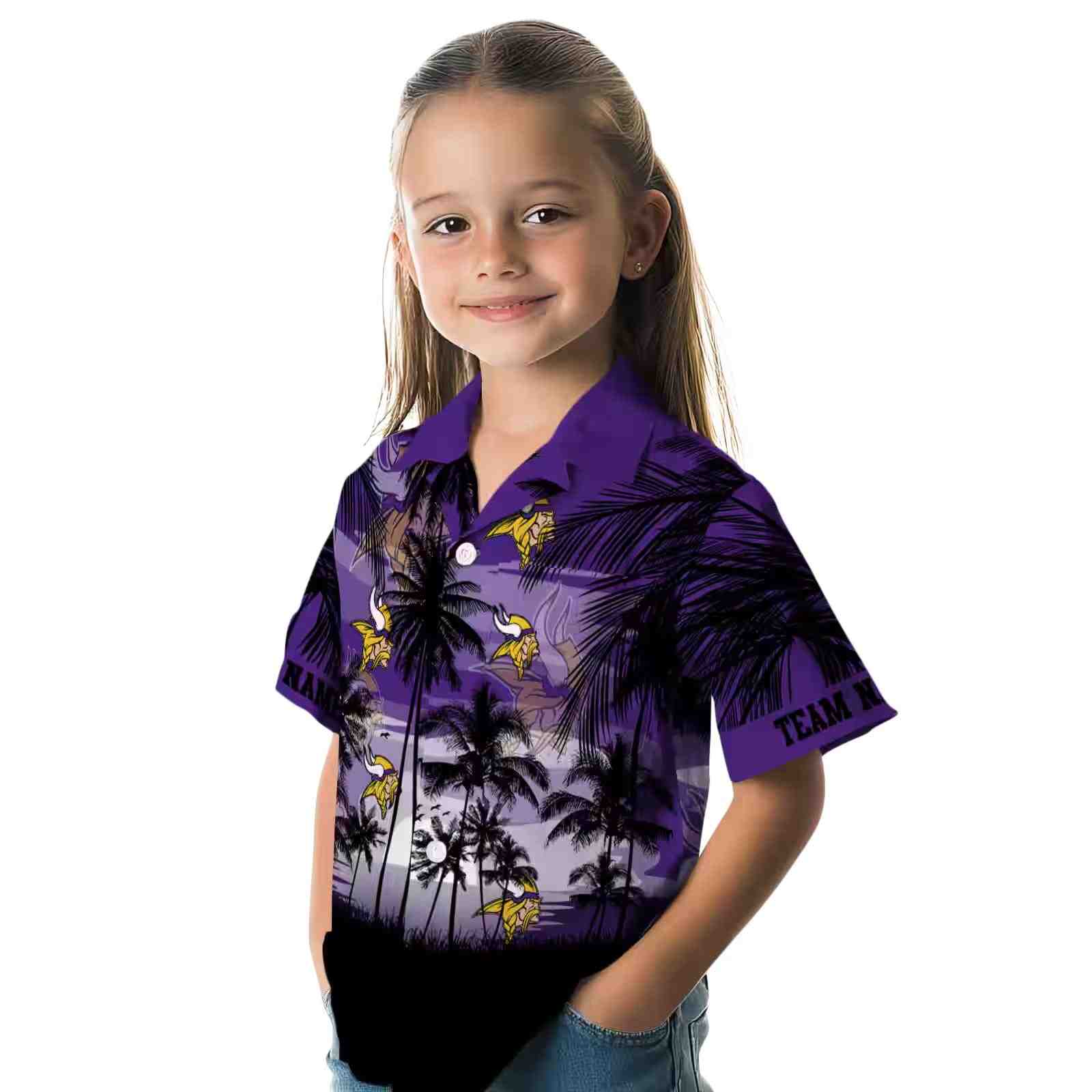 customized minnesota vikings sunset scene purple black hawaiian shirt premium grade