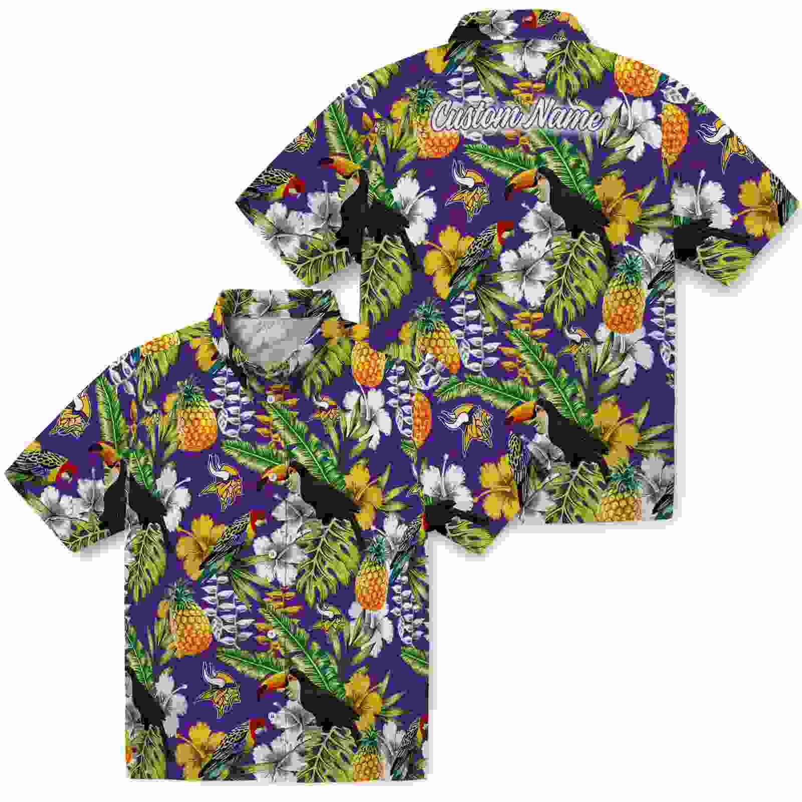 customized minnesota vikings tropical toucan purple green hawaiian shirt high quality