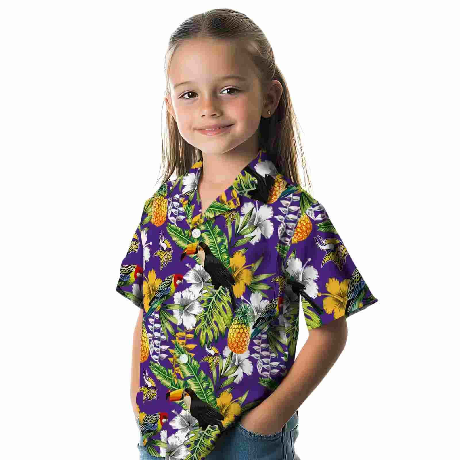 customized minnesota vikings tropical toucan purple green hawaiian shirt premium grade