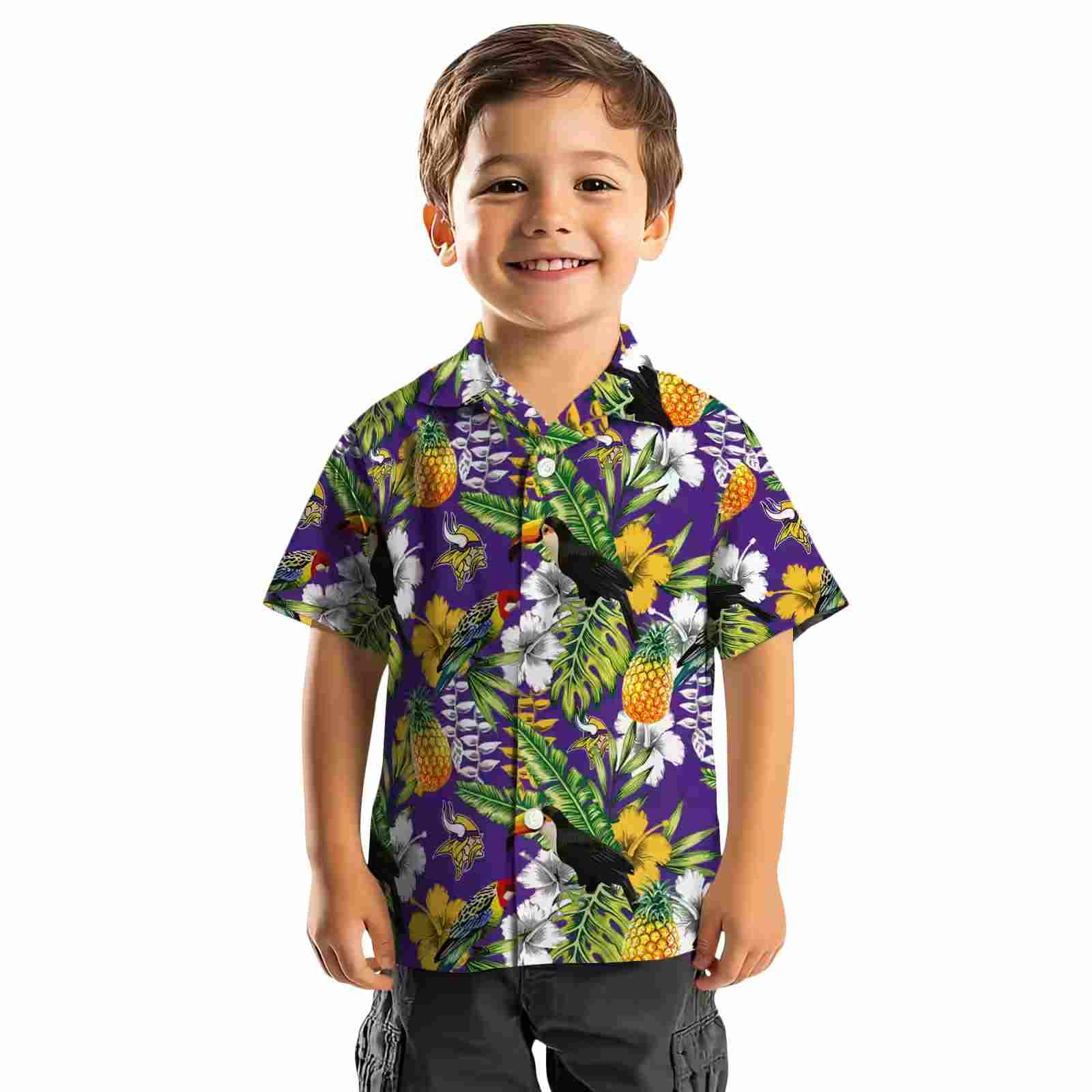 customized minnesota vikings tropical toucan purple green hawaiian shirt top rated