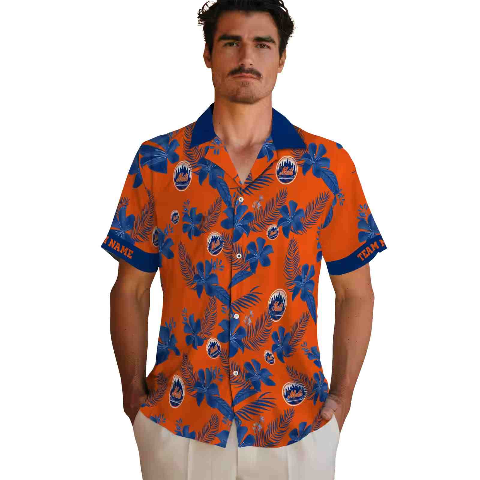 customized new york mets botanical print orange hawaiian shirt fashion forward