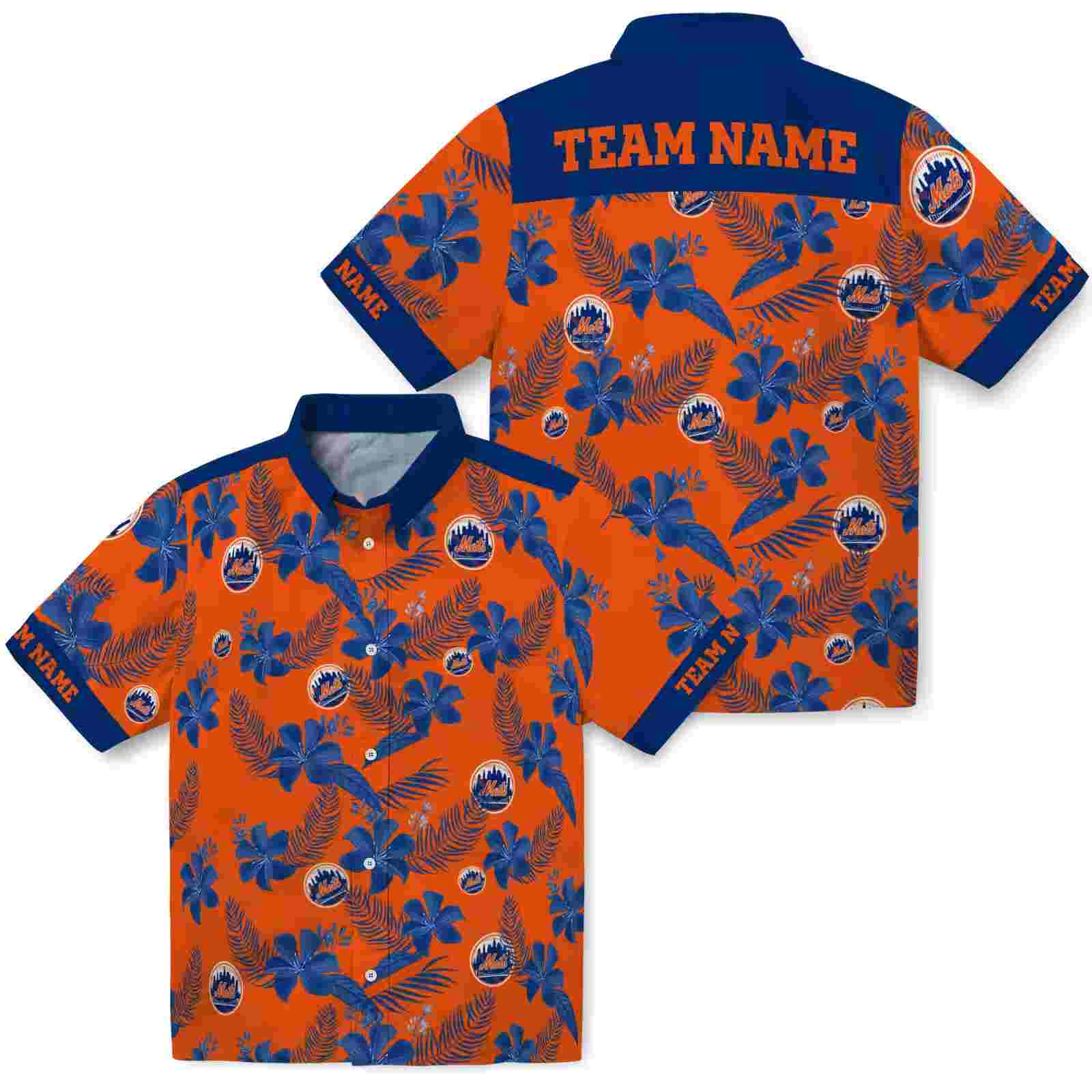 customized new york mets botanical print orange hawaiian shirt high quality