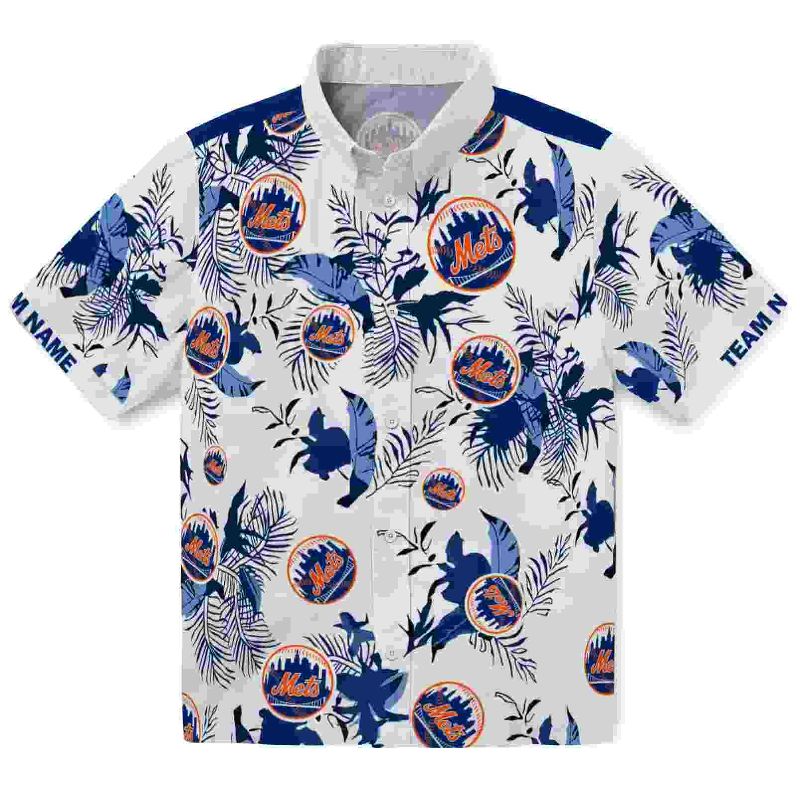 Customized New York Mets Botanical Theme Blue White Hawaiian Shirt