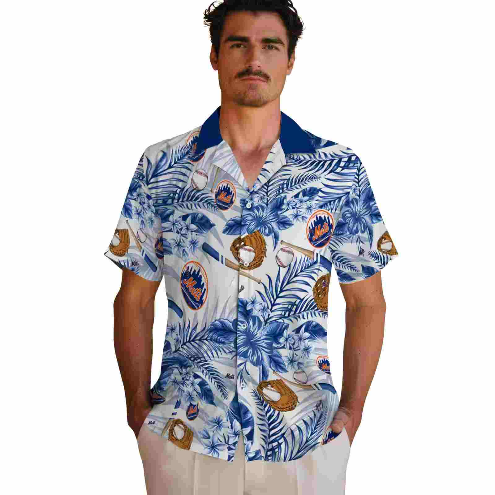 customized new york mets floral baseball blue white hawaiian shirt fashion forward