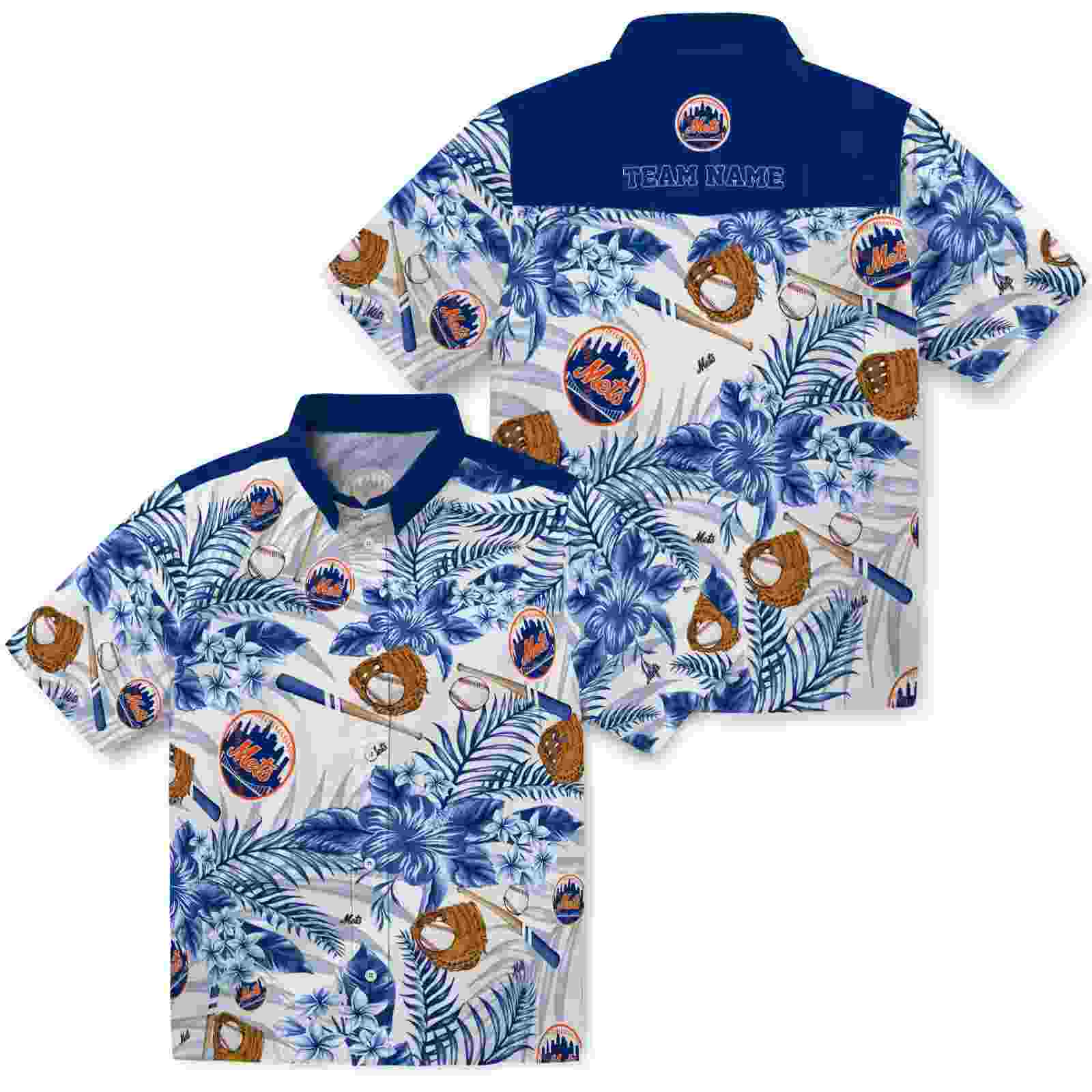 customized new york mets floral baseball blue white hawaiian shirt high quality