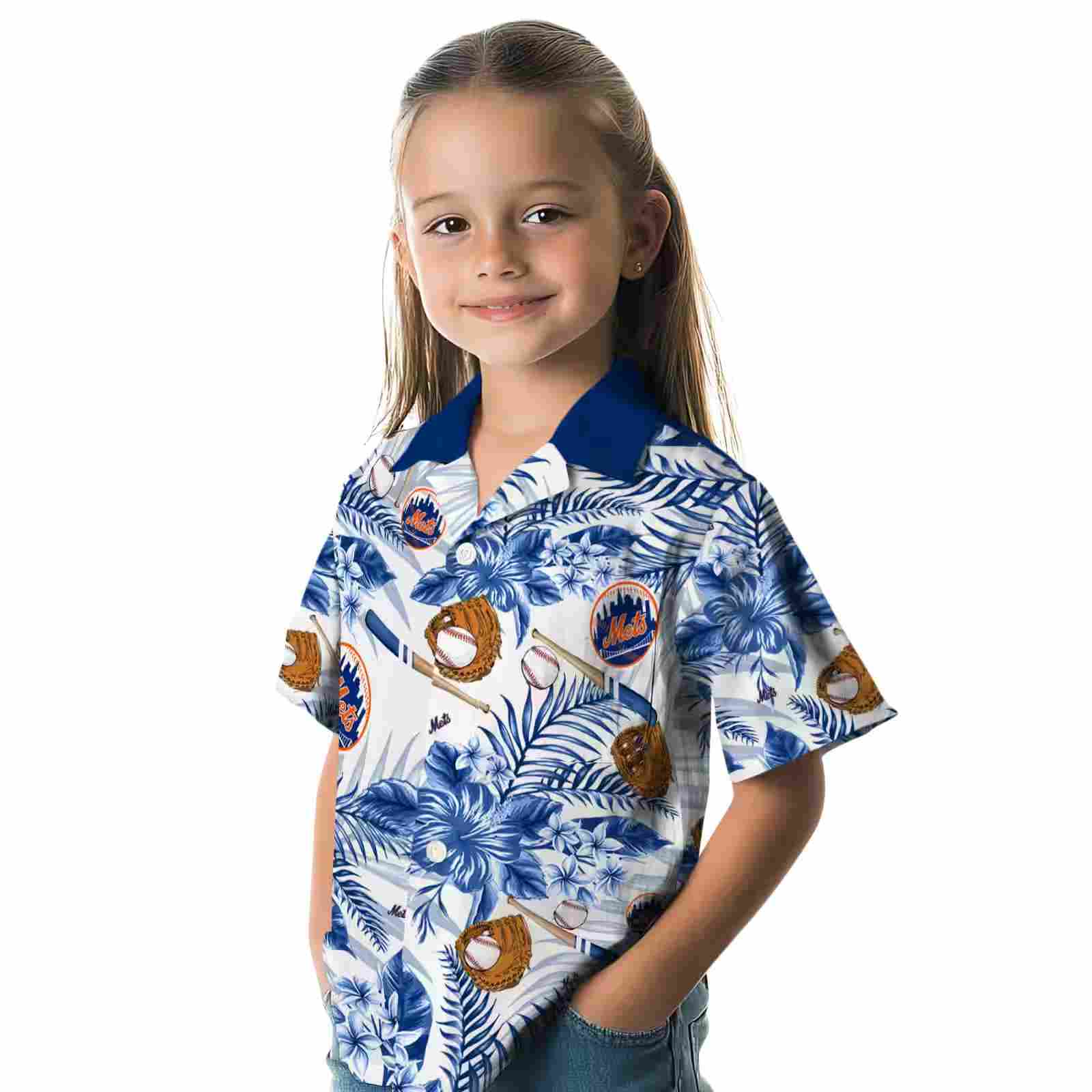 customized new york mets floral baseball blue white hawaiian shirt premium grade