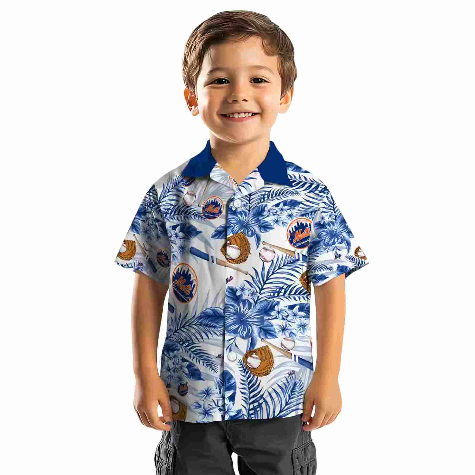 customized new york mets floral baseball blue white hawaiian shirt top rated