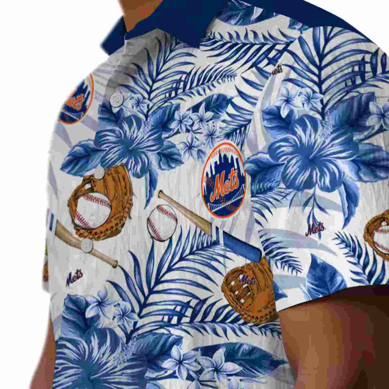 customized new york mets floral baseball blue white hawaiian shirt trendy