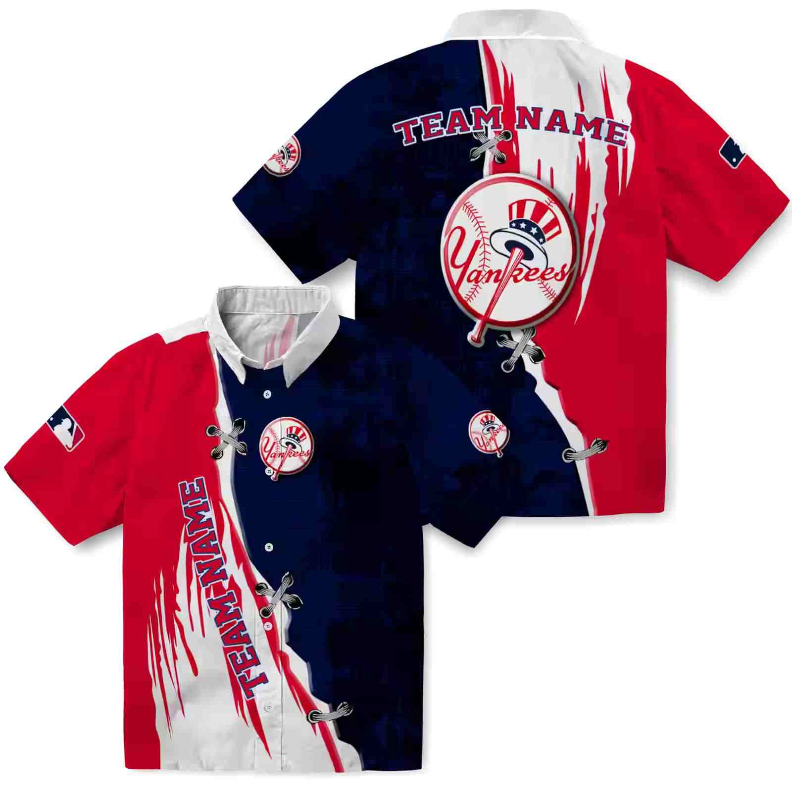 customized new york yankees edgy streaks navy white hawaiian shirt high quality