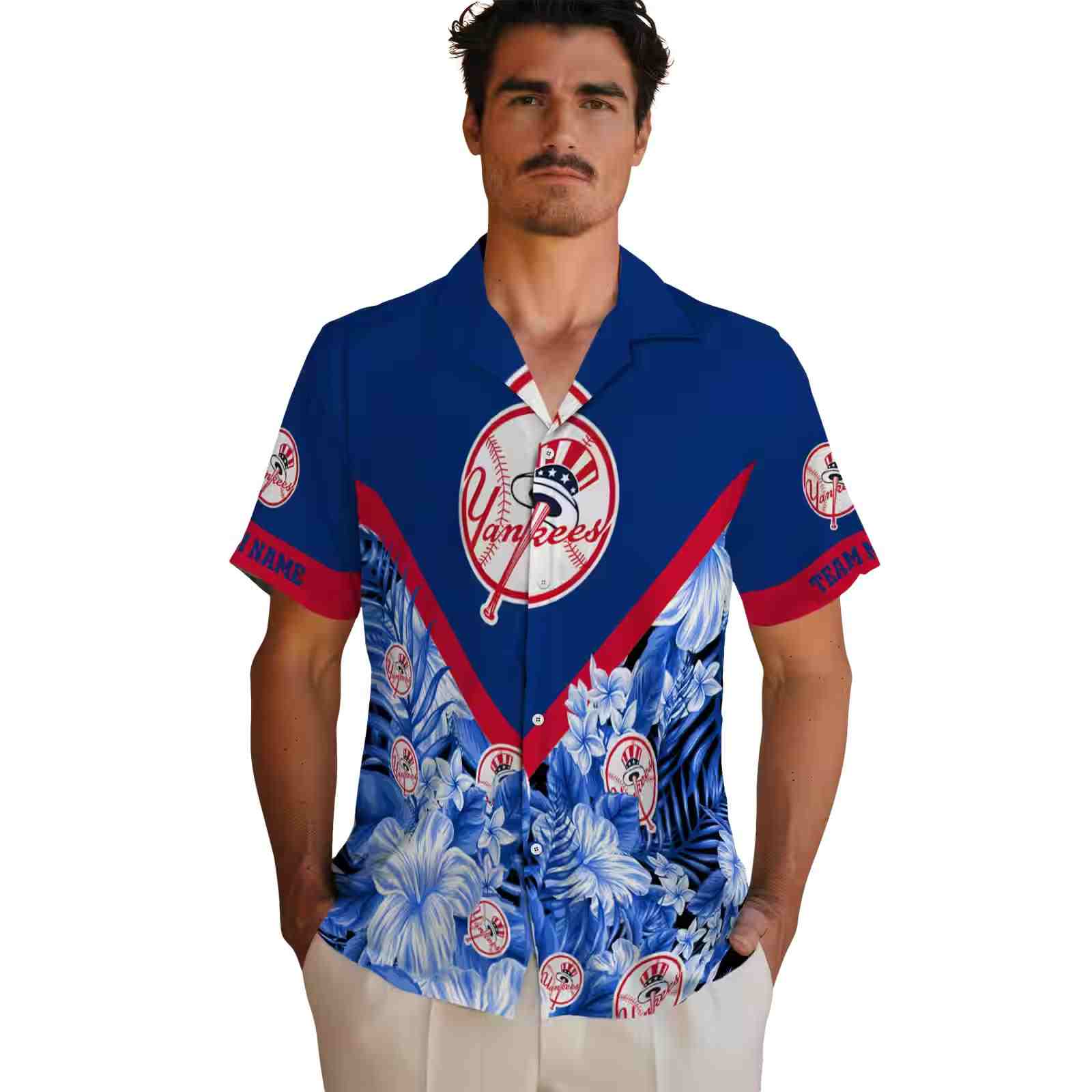 customized new york yankees floral chevron navy hawaiian shirt fashion forward