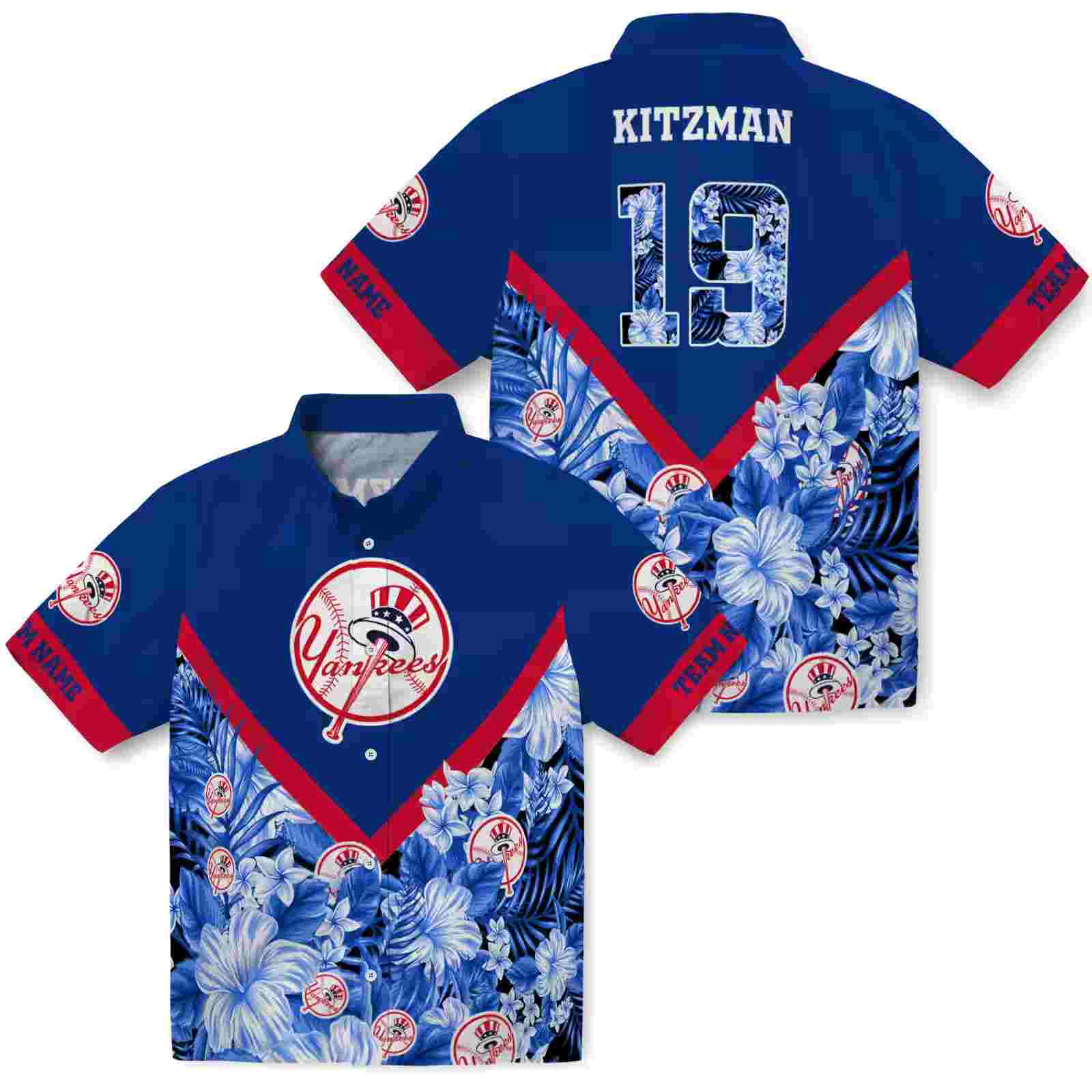 customized new york yankees floral chevron navy hawaiian shirt high quality