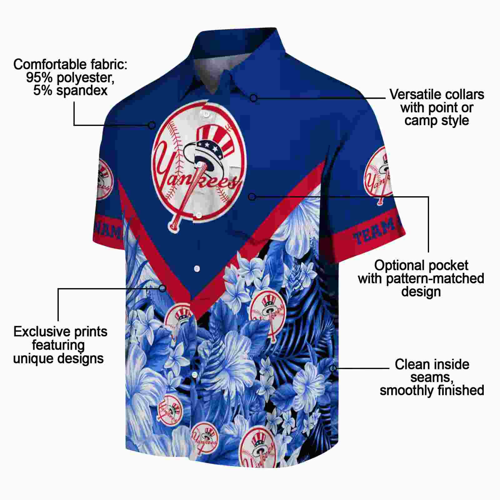 customized new york yankees floral chevron navy hawaiian shirt new arrival