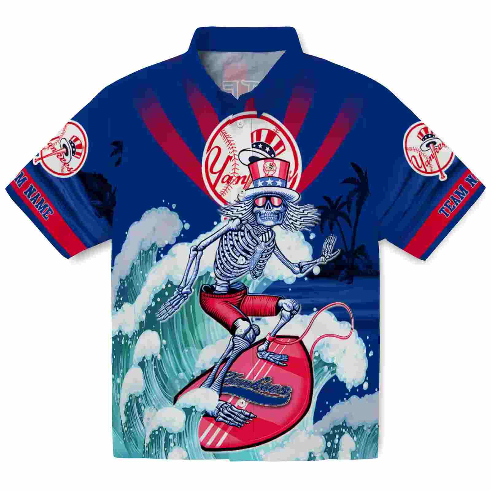 Customized New York Yankees Surfing Skeleton Navy Blue Hawaiian Shirt