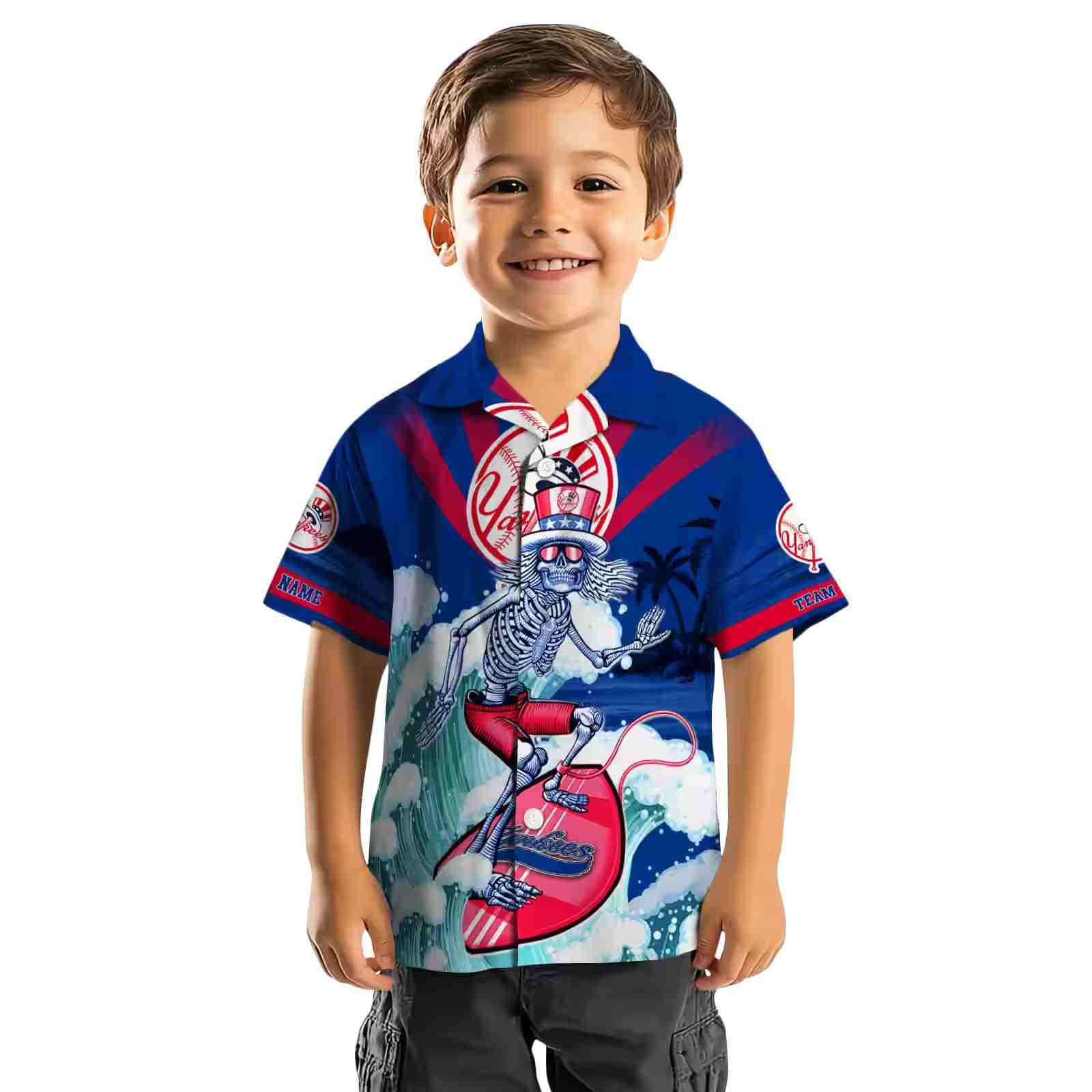 customized new york yankees surfing skeleton navy blue hawaiian shirt top rated