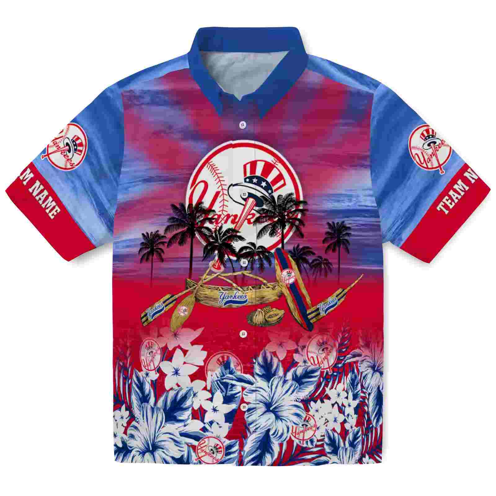 Customized New York Yankees Tropical Canoe Navy Hawaiian Shirt