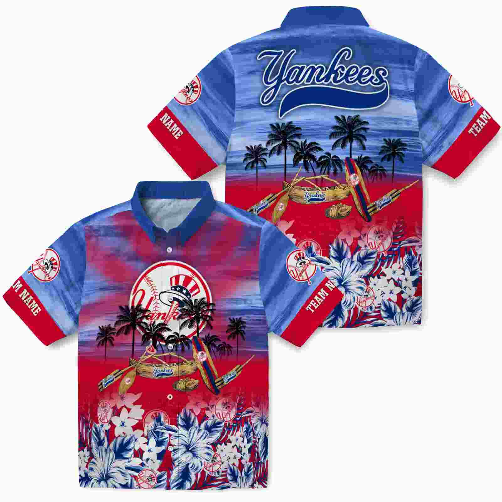 customized new york yankees tropical canoe navy hawaiian shirt high quality