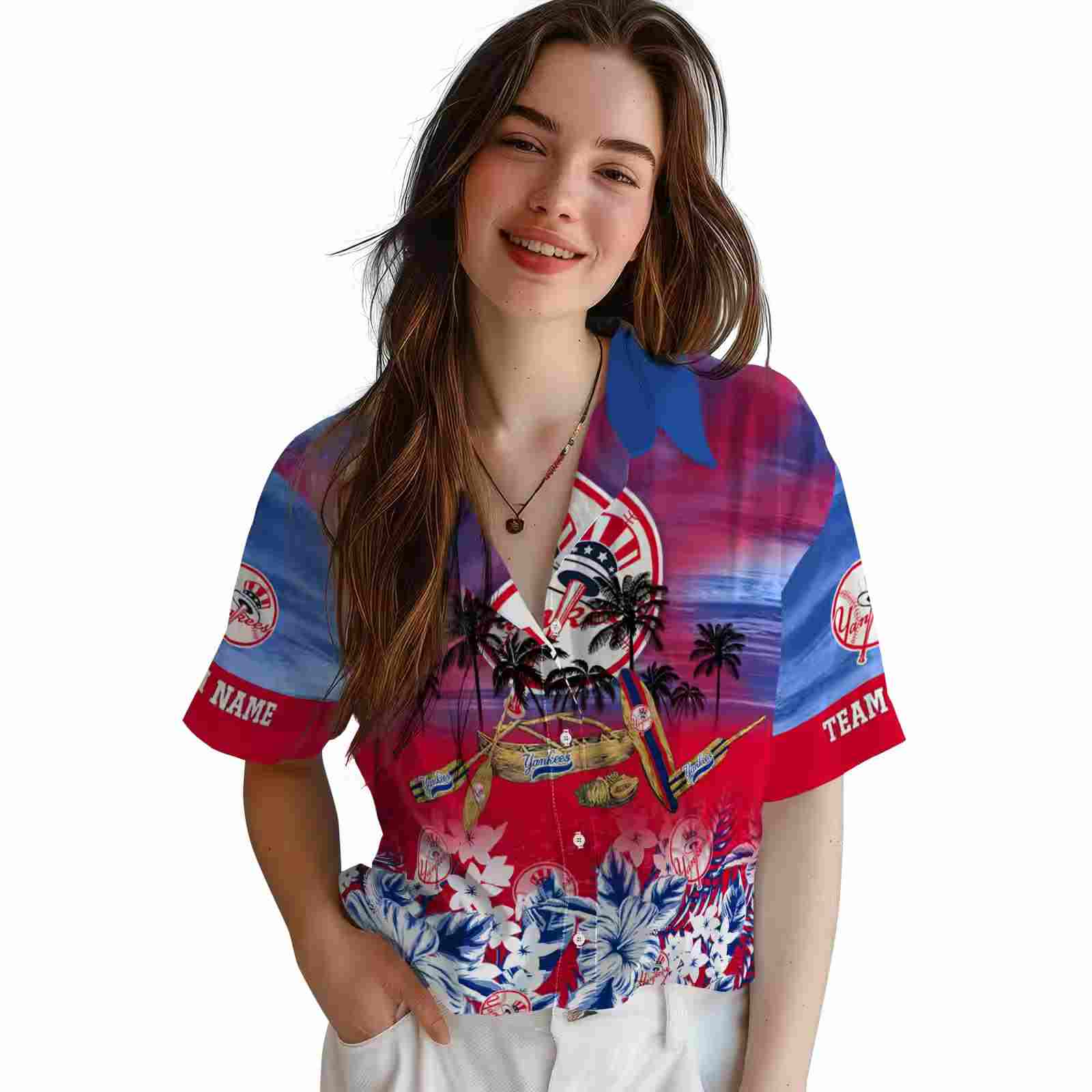 customized new york yankees tropical canoe navy hawaiian shirt latest model