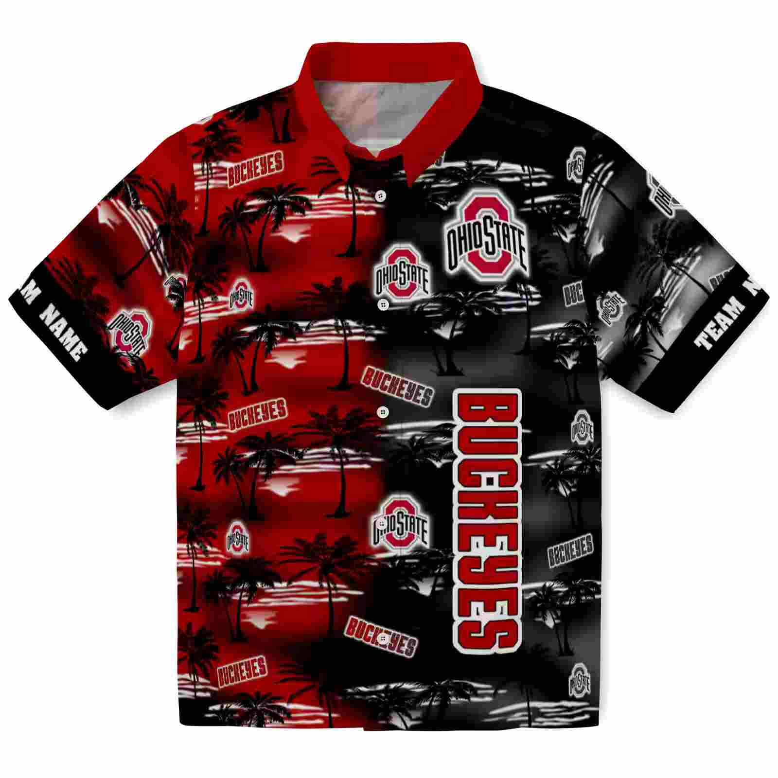 Customized Ohio State Buckeyes Palm Silhouettes Scarlet Hawaiian Shirt