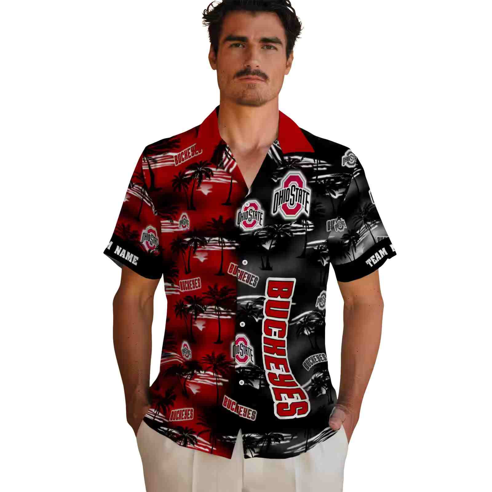 customized ohio state buckeyes palm silhouettes scarlet hawaiian shirt fashion forward