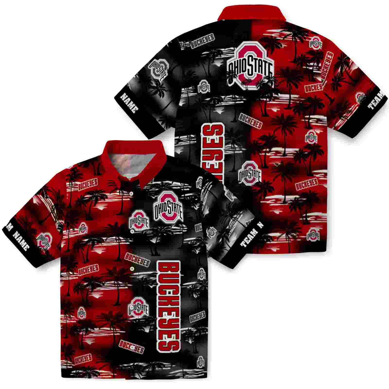 customized ohio state buckeyes palm silhouettes scarlet hawaiian shirt high quality