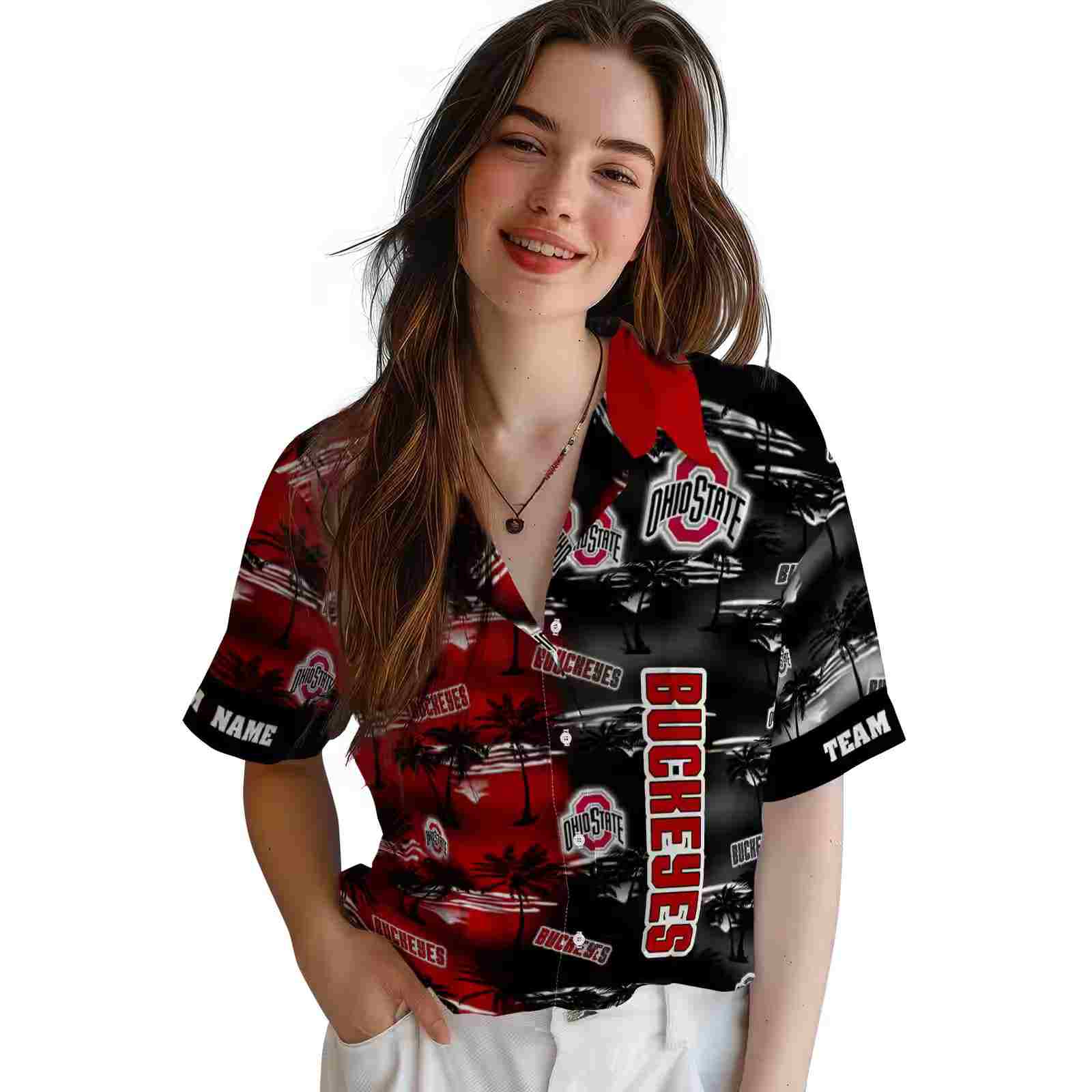 customized ohio state buckeyes palm silhouettes scarlet hawaiian shirt latest model